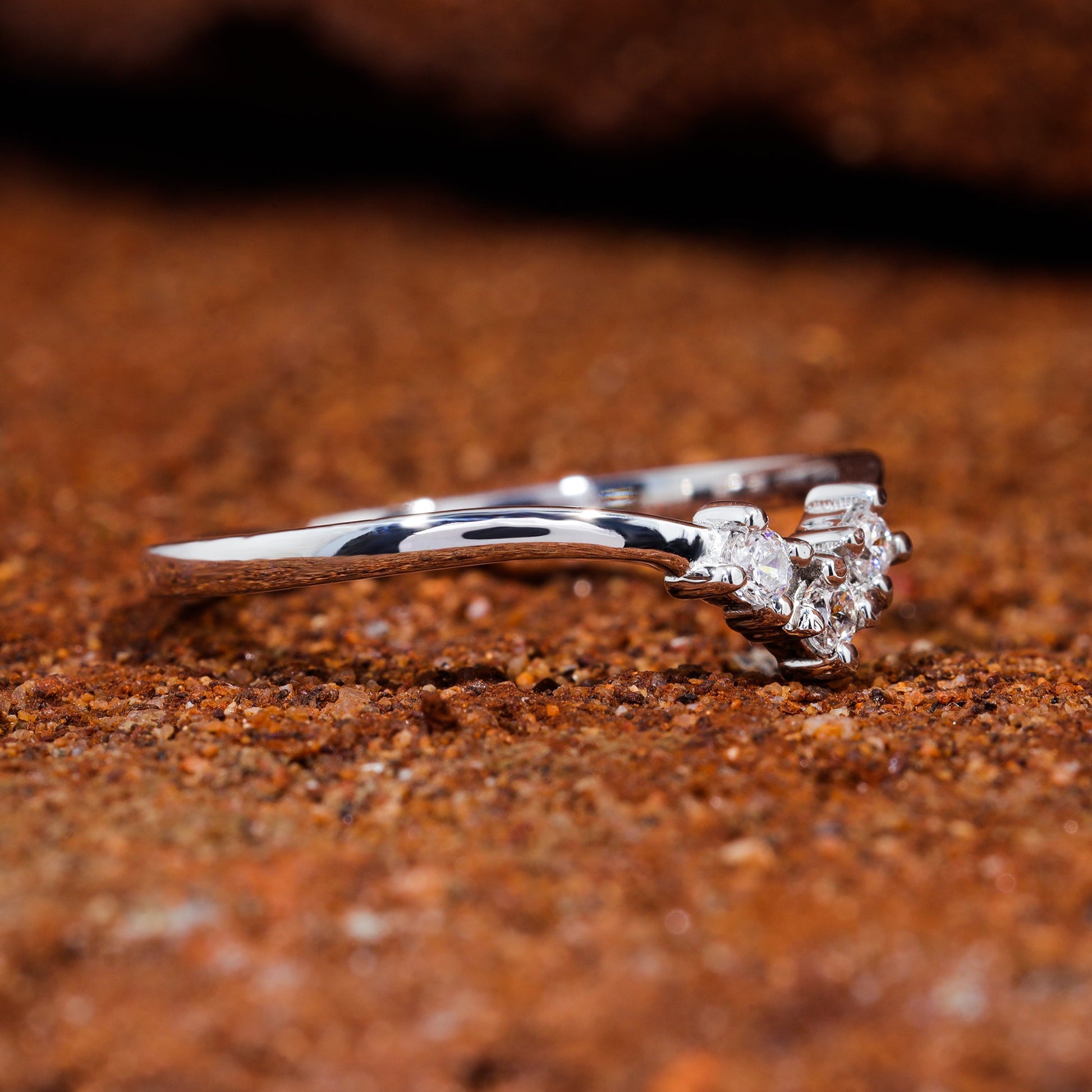 Three Stone Moissanite Set V-Shape Matching Wedding Band