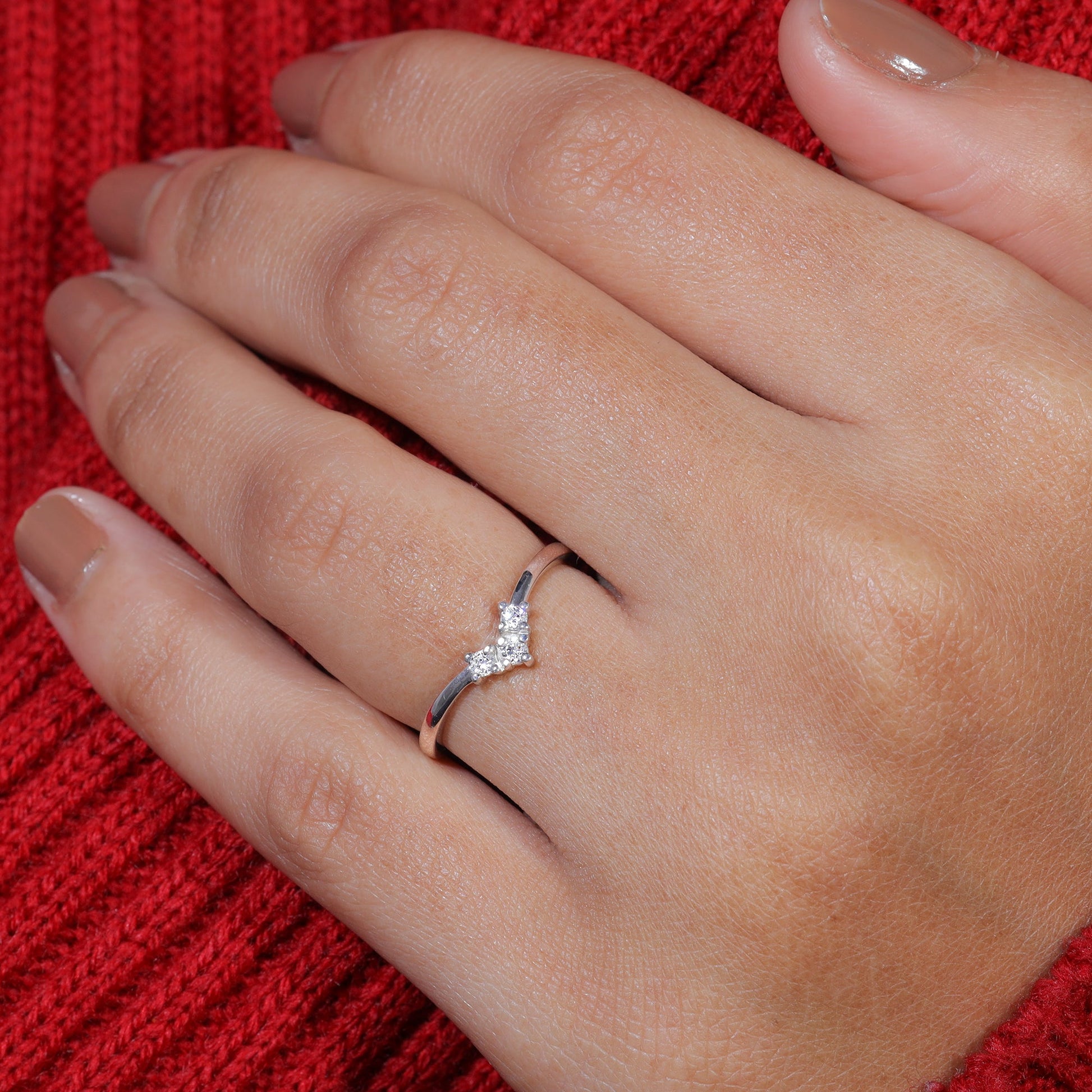 Three Stone Moissanite Set V-Shape Matching Wedding Band