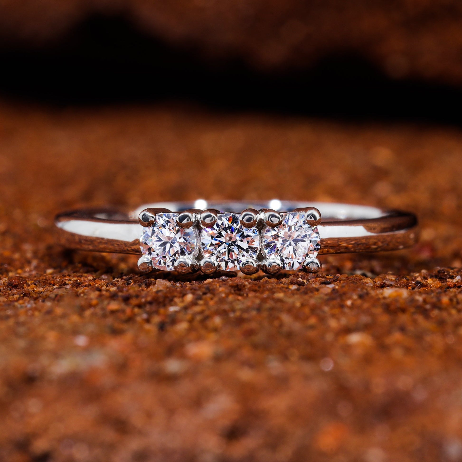 Round Cut Moissanite Three Stone Dainty Wedding Band