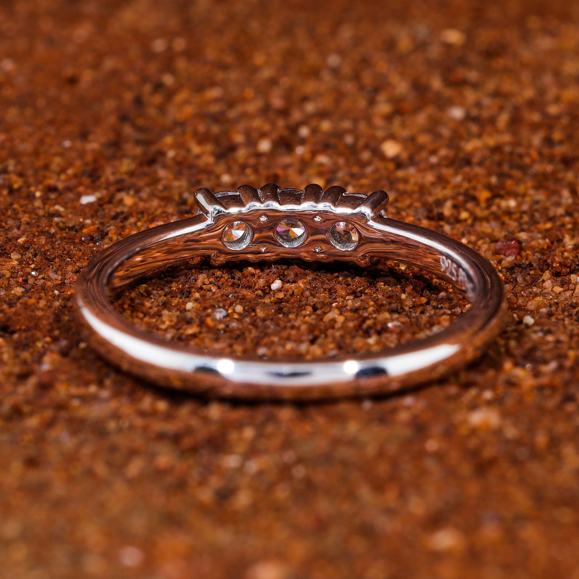 Round Cut Moissanite Three Stone Dainty Wedding Band