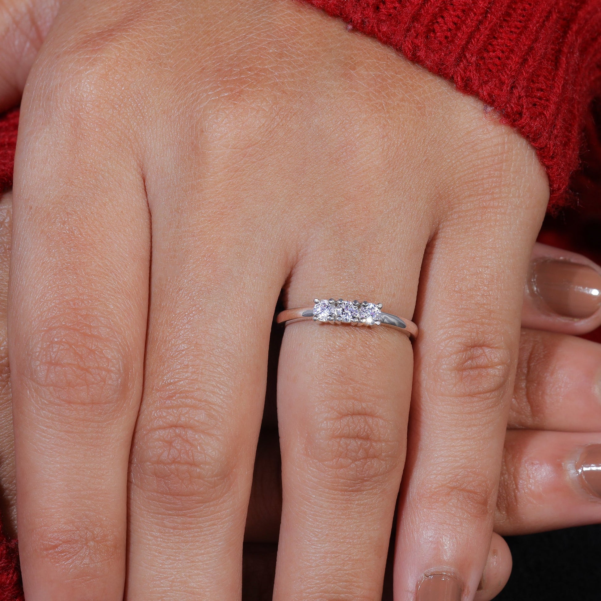 Round Cut Moissanite Three Stone Dainty Wedding Band