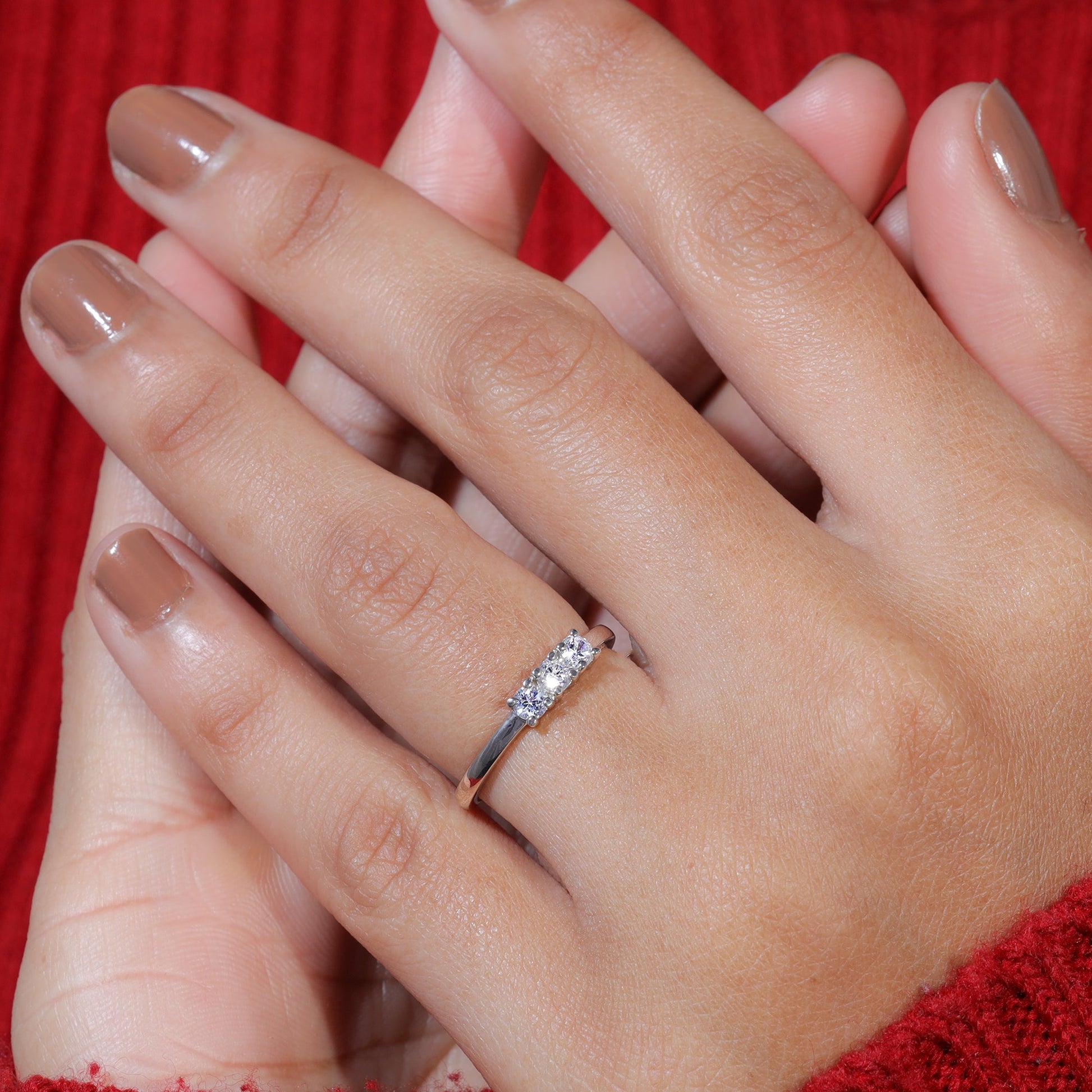 Round Cut Moissanite Three Stone Dainty Wedding Band