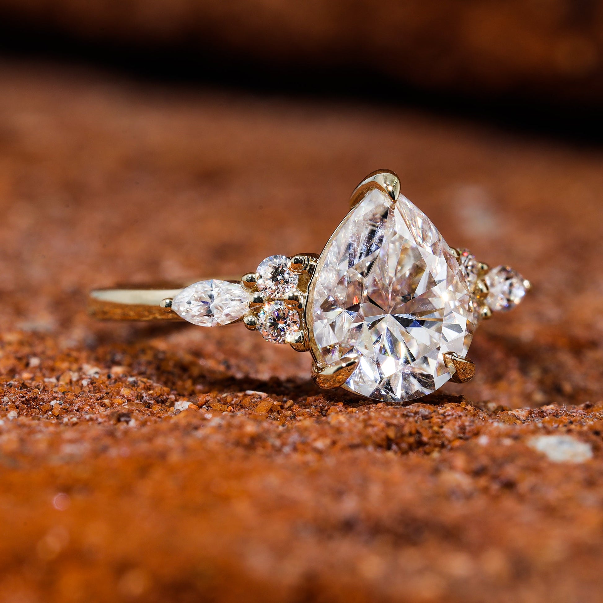 Teardrop Pear Cut Moissanite Dainty Engagement Ring