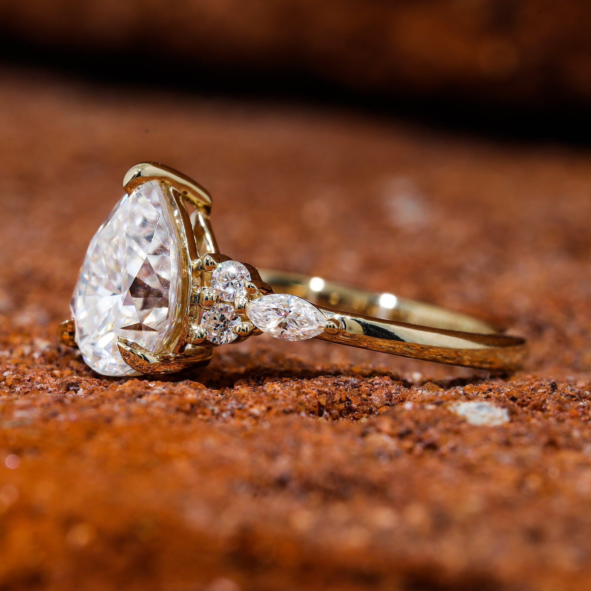 Teardrop Pear Cut Moissanite Dainty Engagement Ring