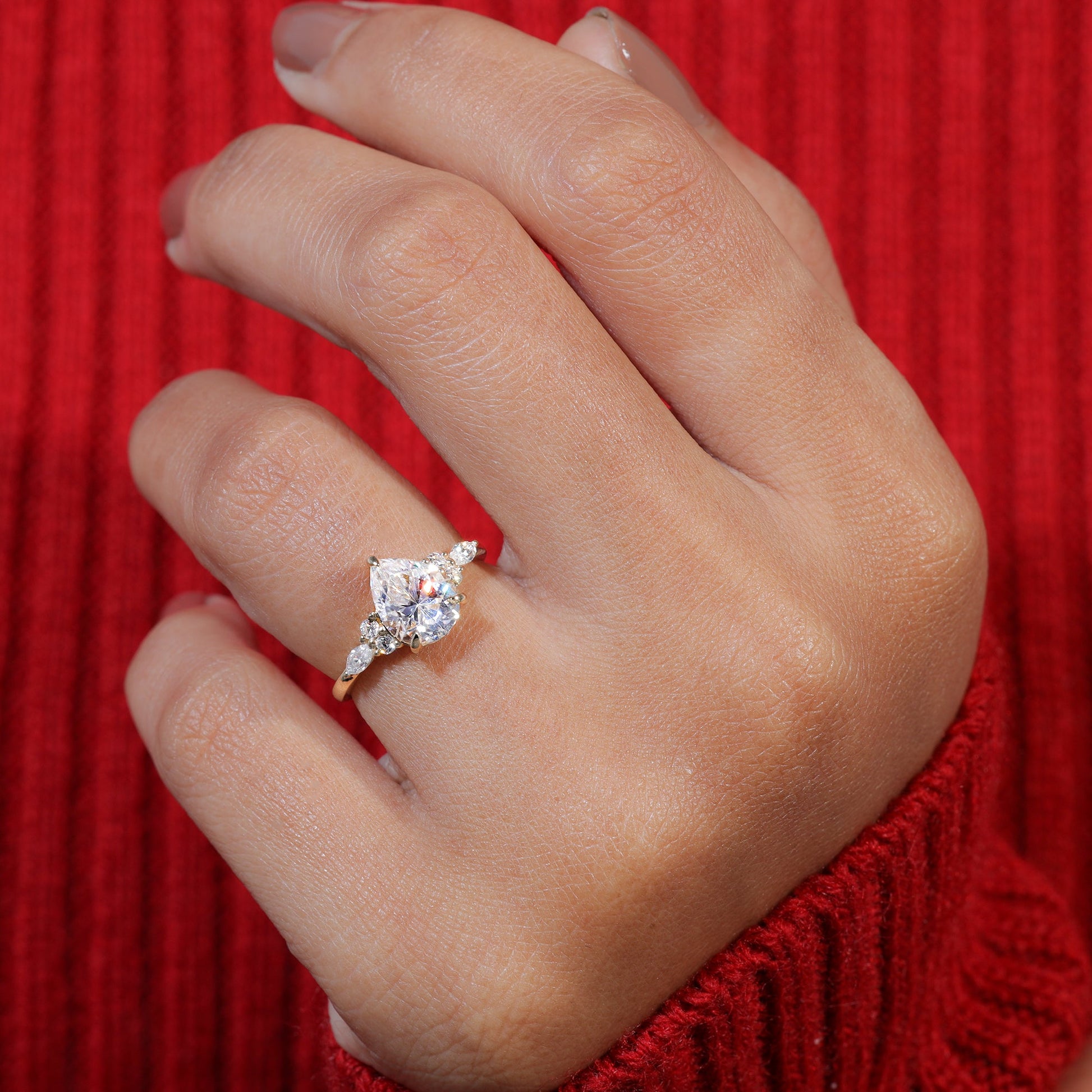 Teardrop Pear Cut Moissanite Dainty Engagement Ring
