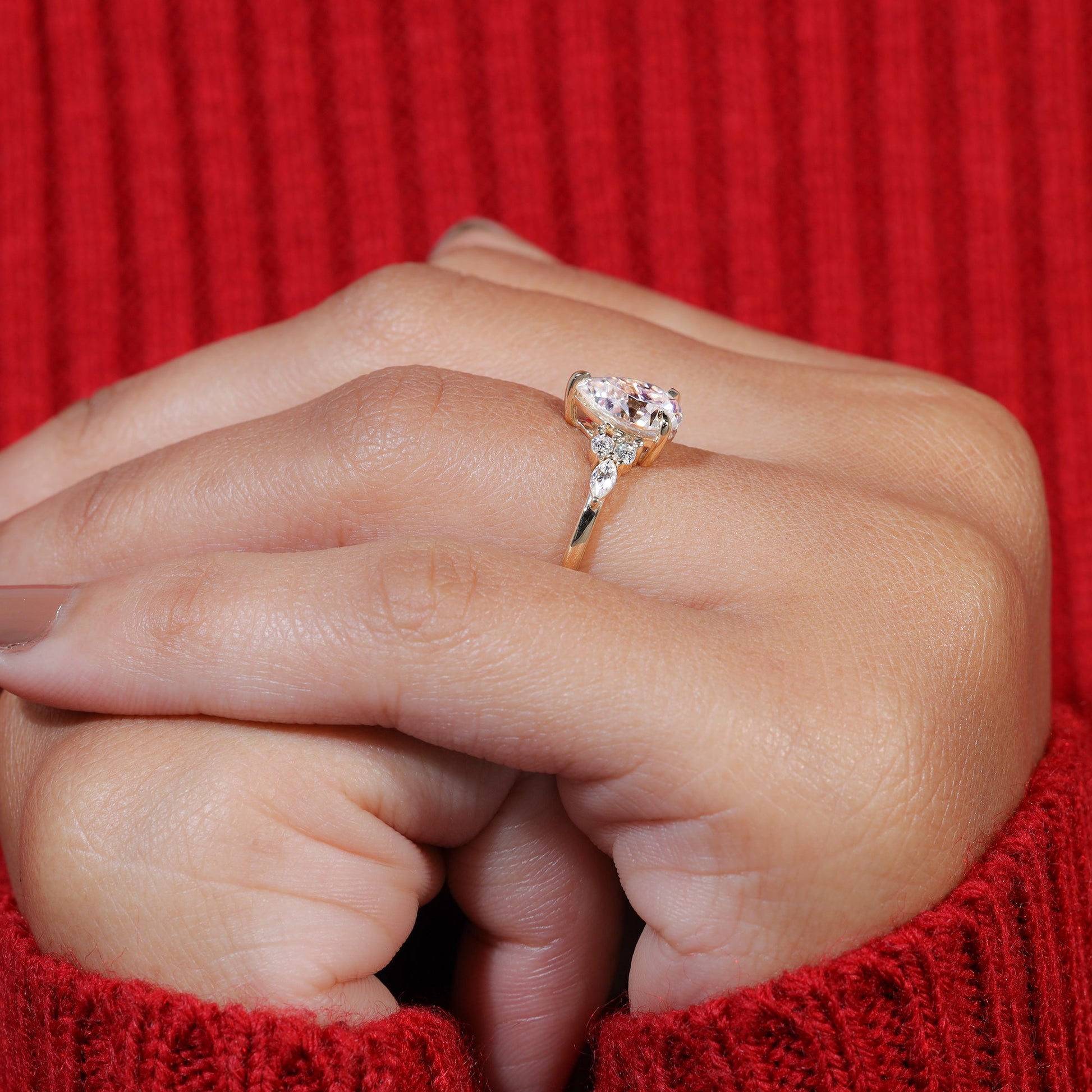 Teardrop Pear Cut Moissanite Dainty Engagement Ring