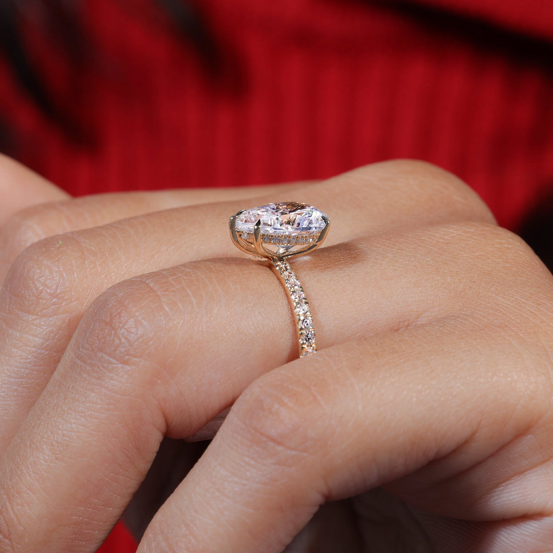 Pear Shape Moissanite Pave Setting Engagement Ring