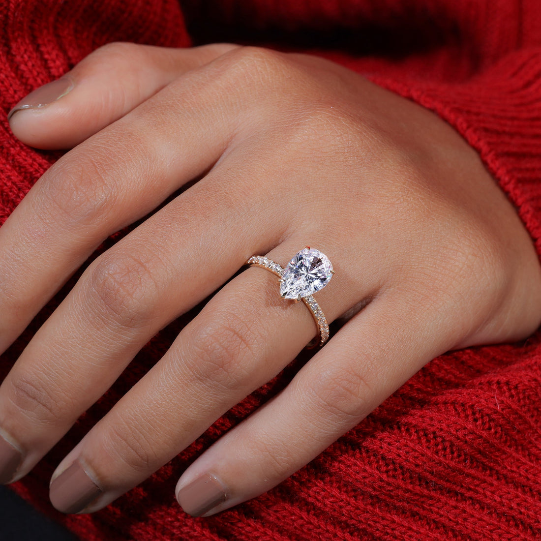 Pear Shape Moissanite Pave Setting Engagement Ring