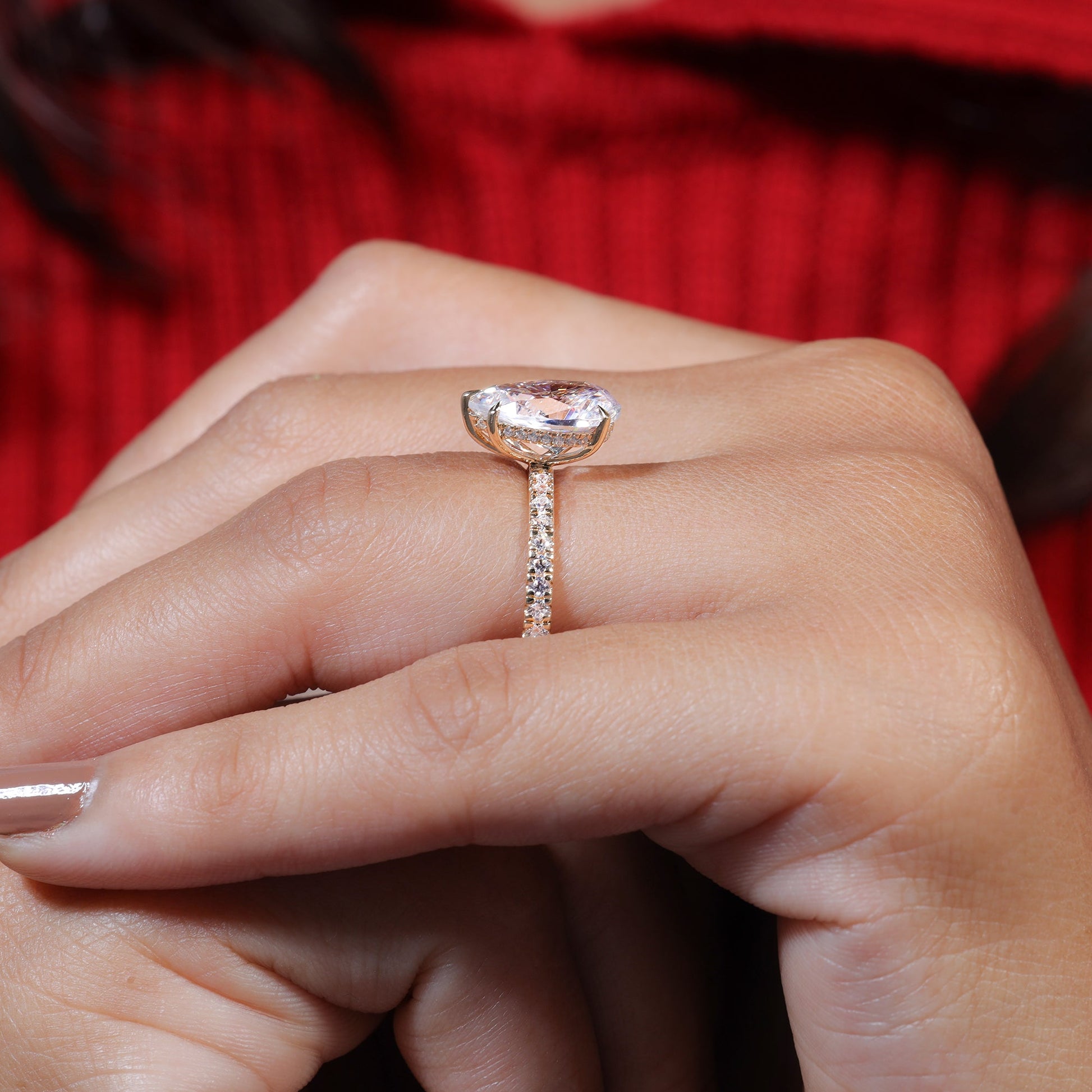 Pear Shape Moissanite Pave Setting Engagement Ring
