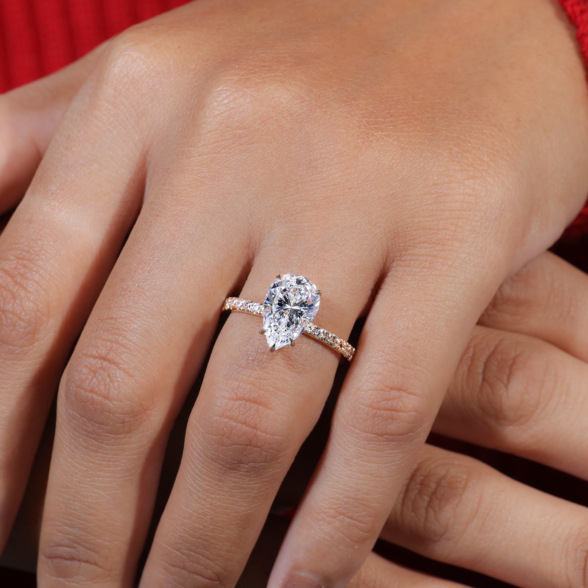 Pear Shape Moissanite Pave Setting Engagement Ring