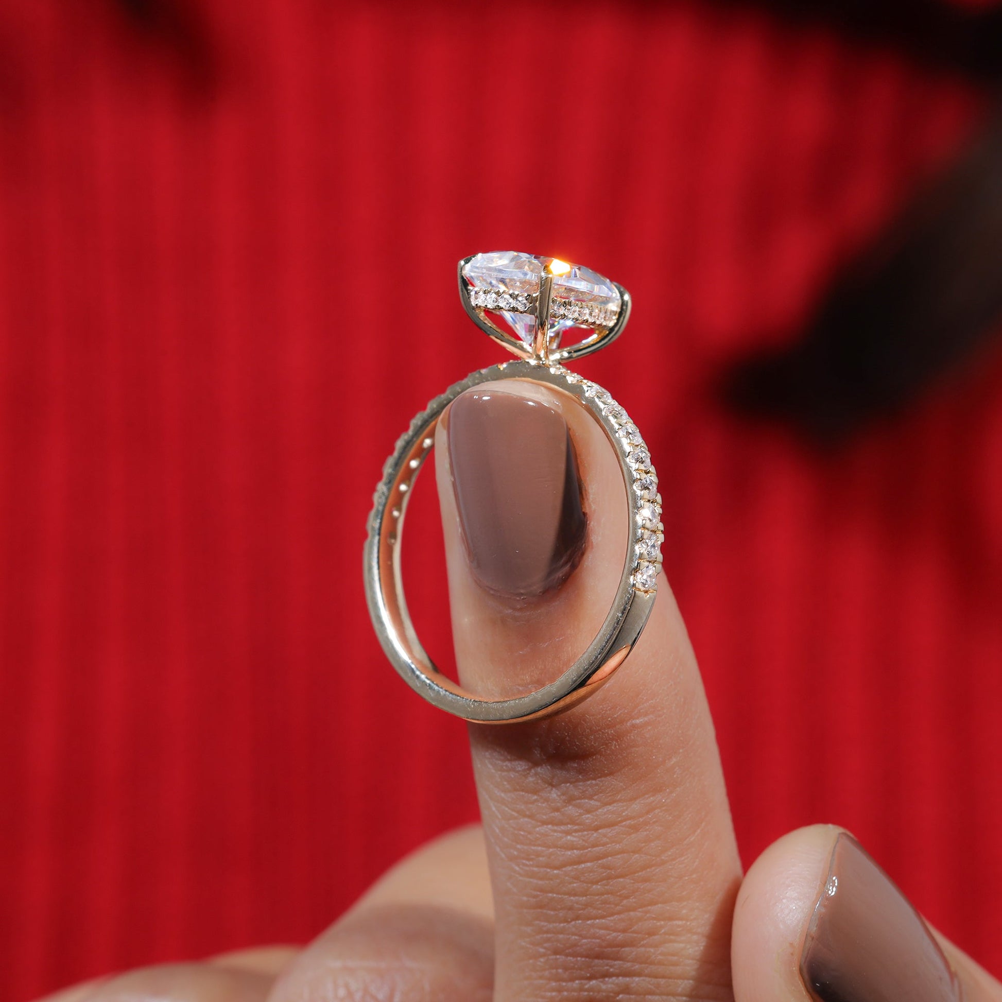 Pear Shape Moissanite Pave Setting Engagement Ring