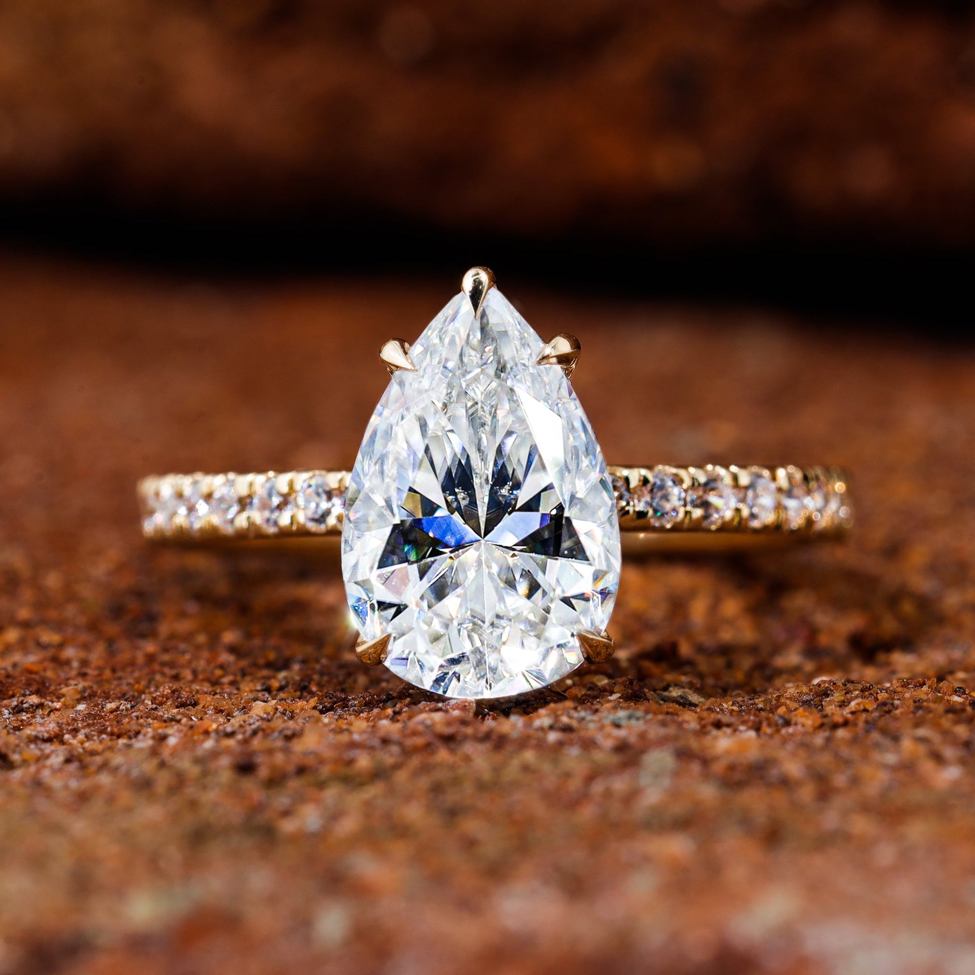 Pear Shape Moissanite Pave Setting Engagement Ring