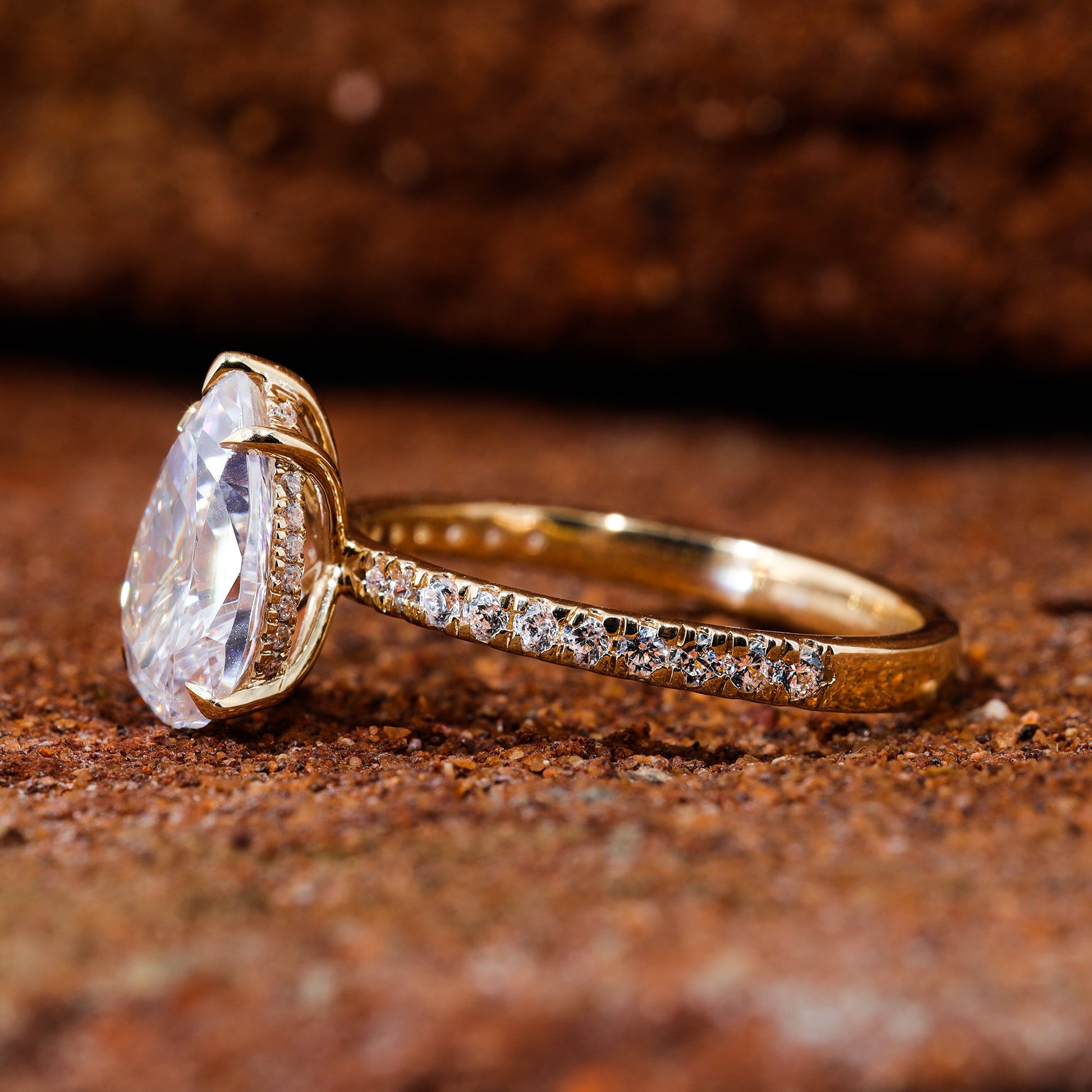 Pear Shape Moissanite Pave Setting Engagement Ring