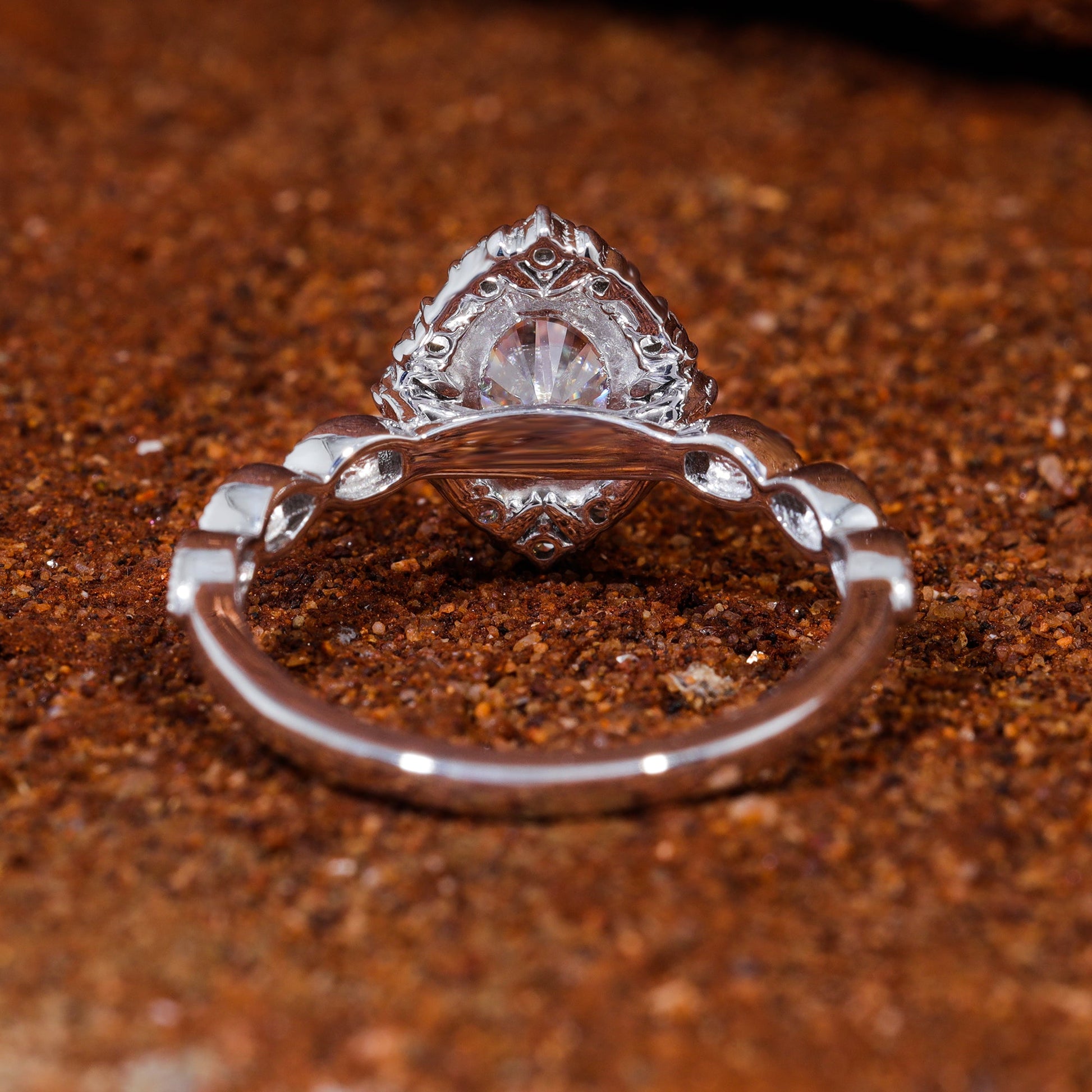 Unique Halo Set Oval Cut Moissanite Engagement Ring