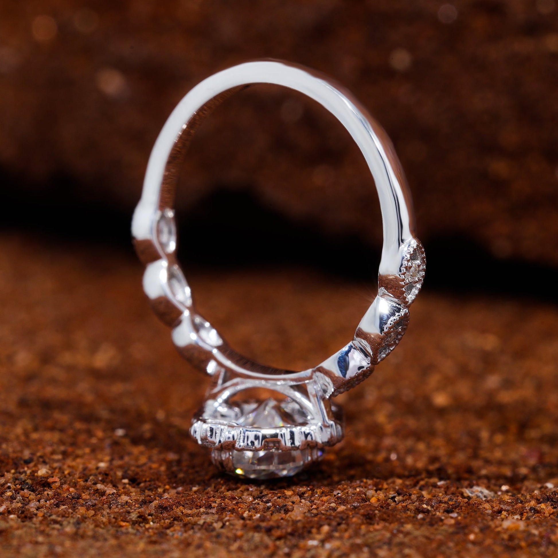 Unique Halo Set Oval Cut Moissanite Engagement Ring