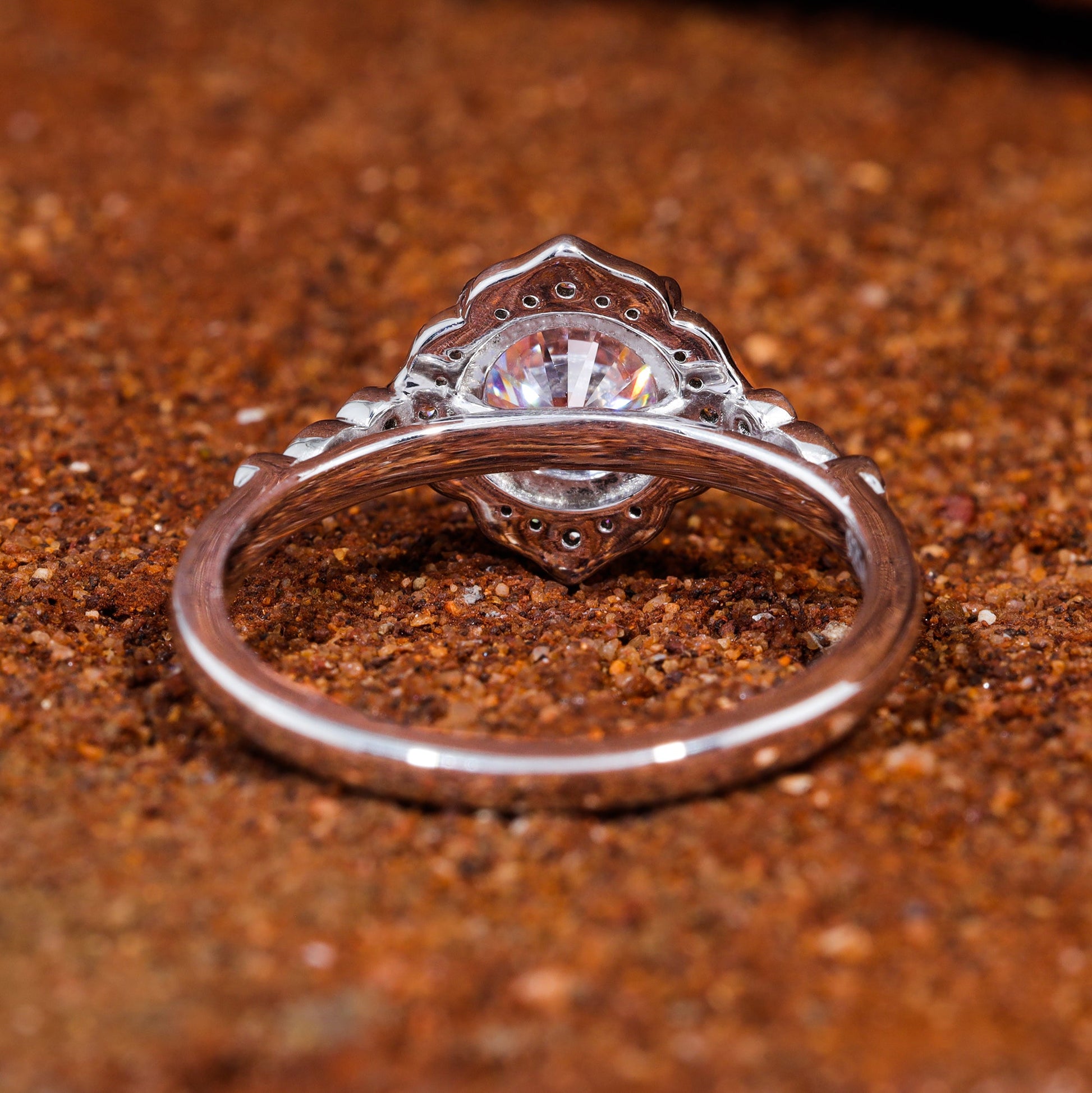 Flower Set Round Cut Moisaanite Unique Halo Engagement Ring