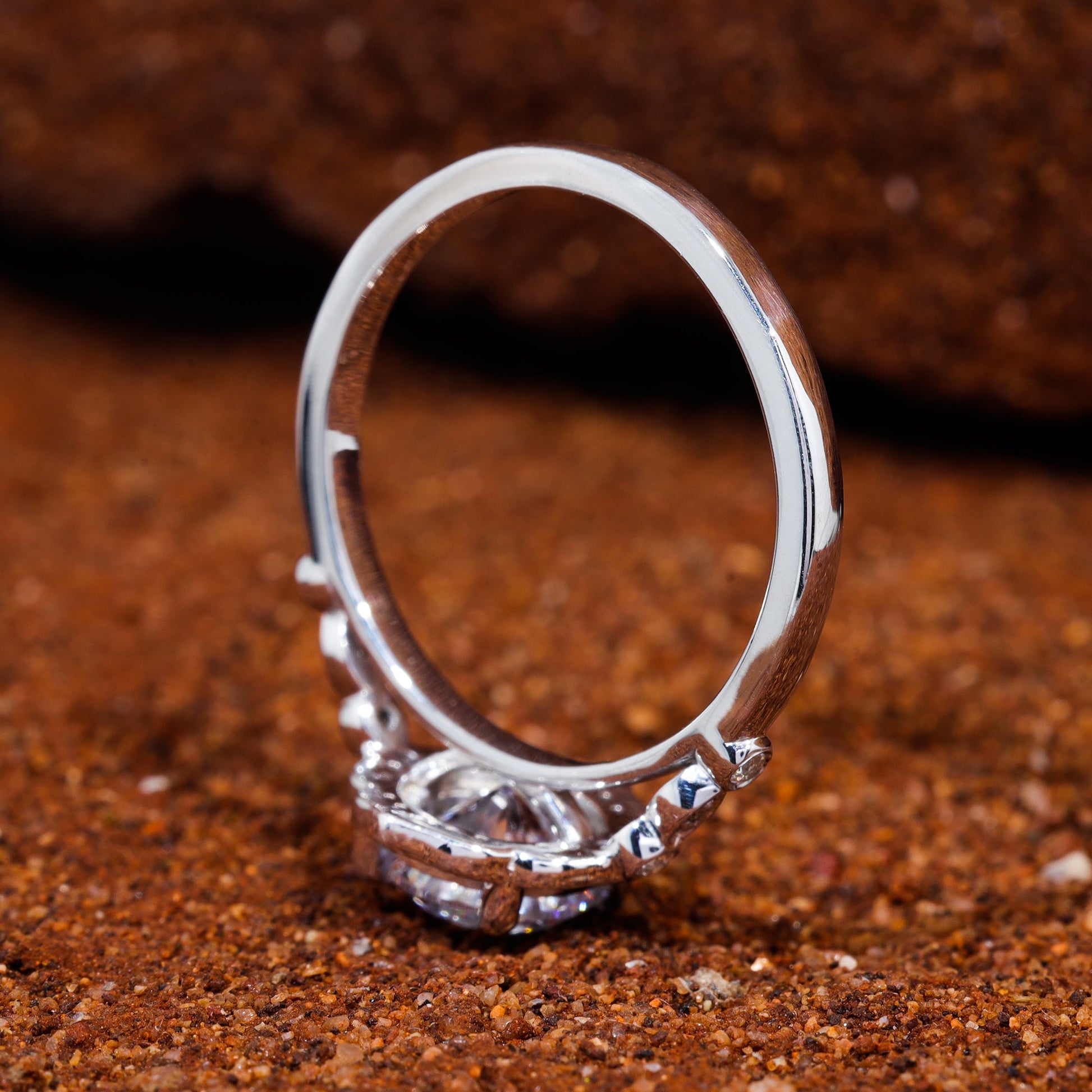 Flower Set Round Cut Moisaanite Unique Halo Engagement Ring
