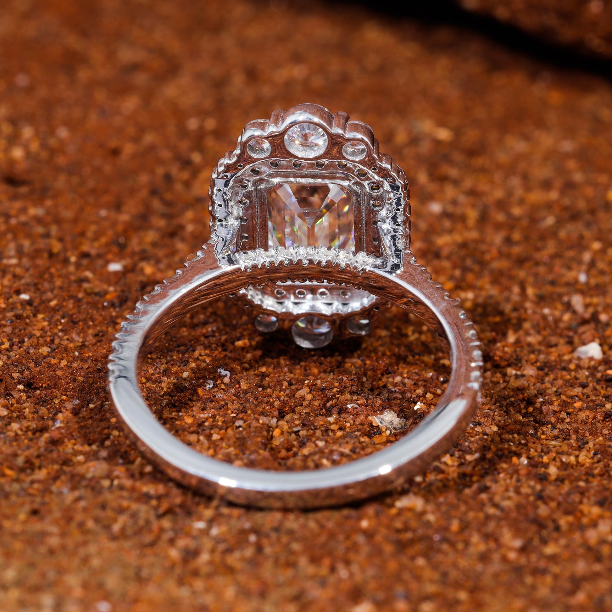 Emerald Cut Moissanite Double Halo Set Engagement Ring