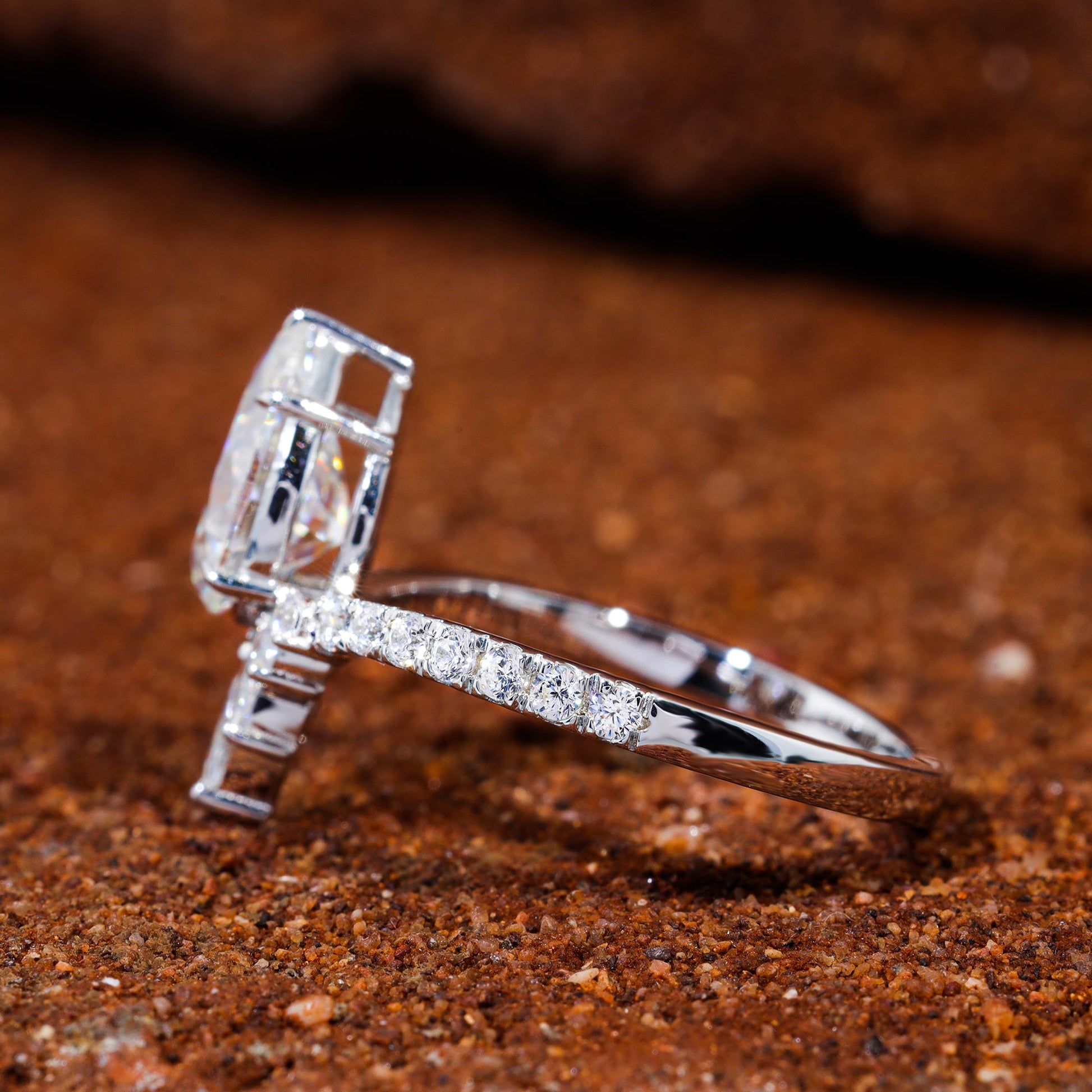 Pear Cut Moissanite Chevron Pave Engagement Ring