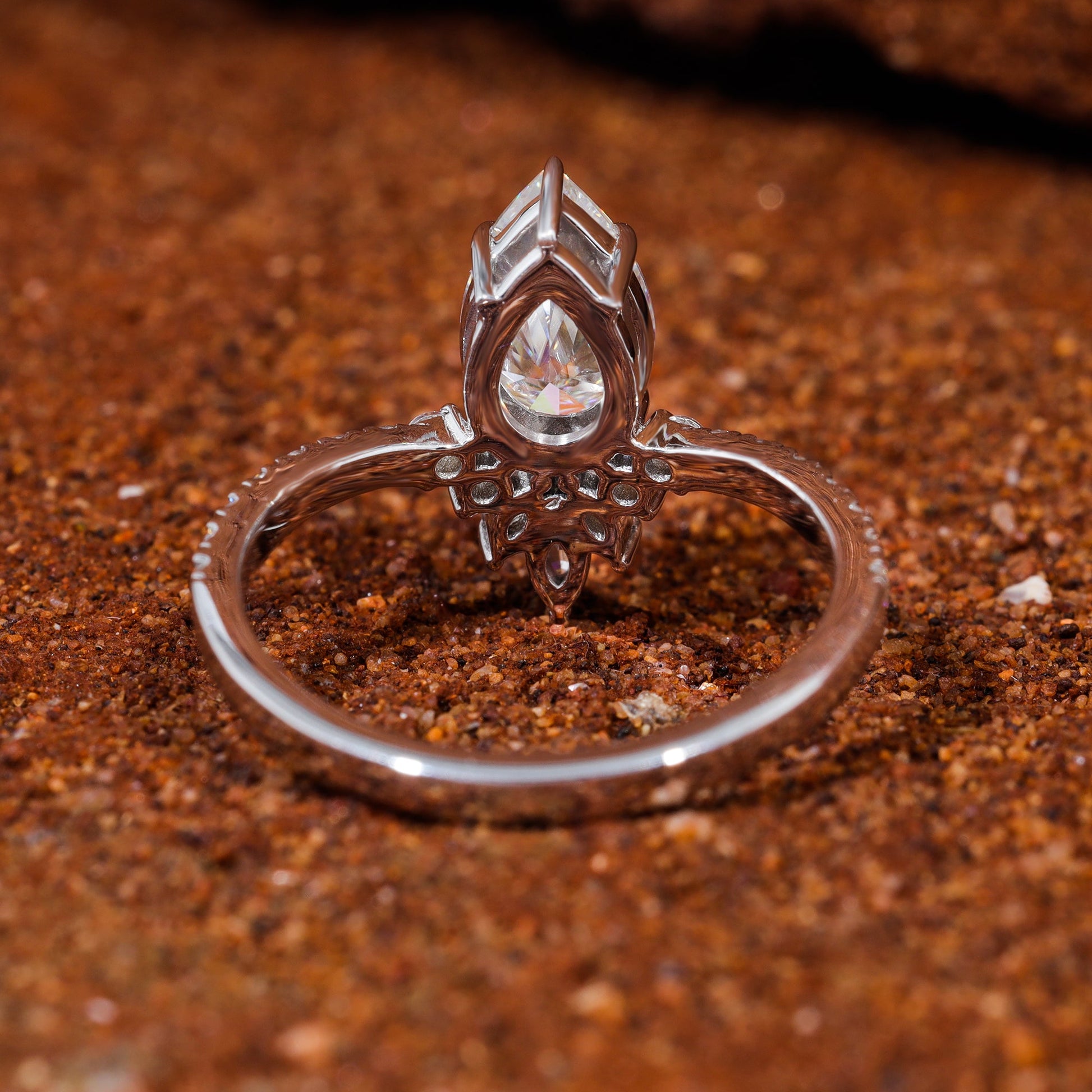 Pear Cut Moissanite Chevron Pave Engagement Ring