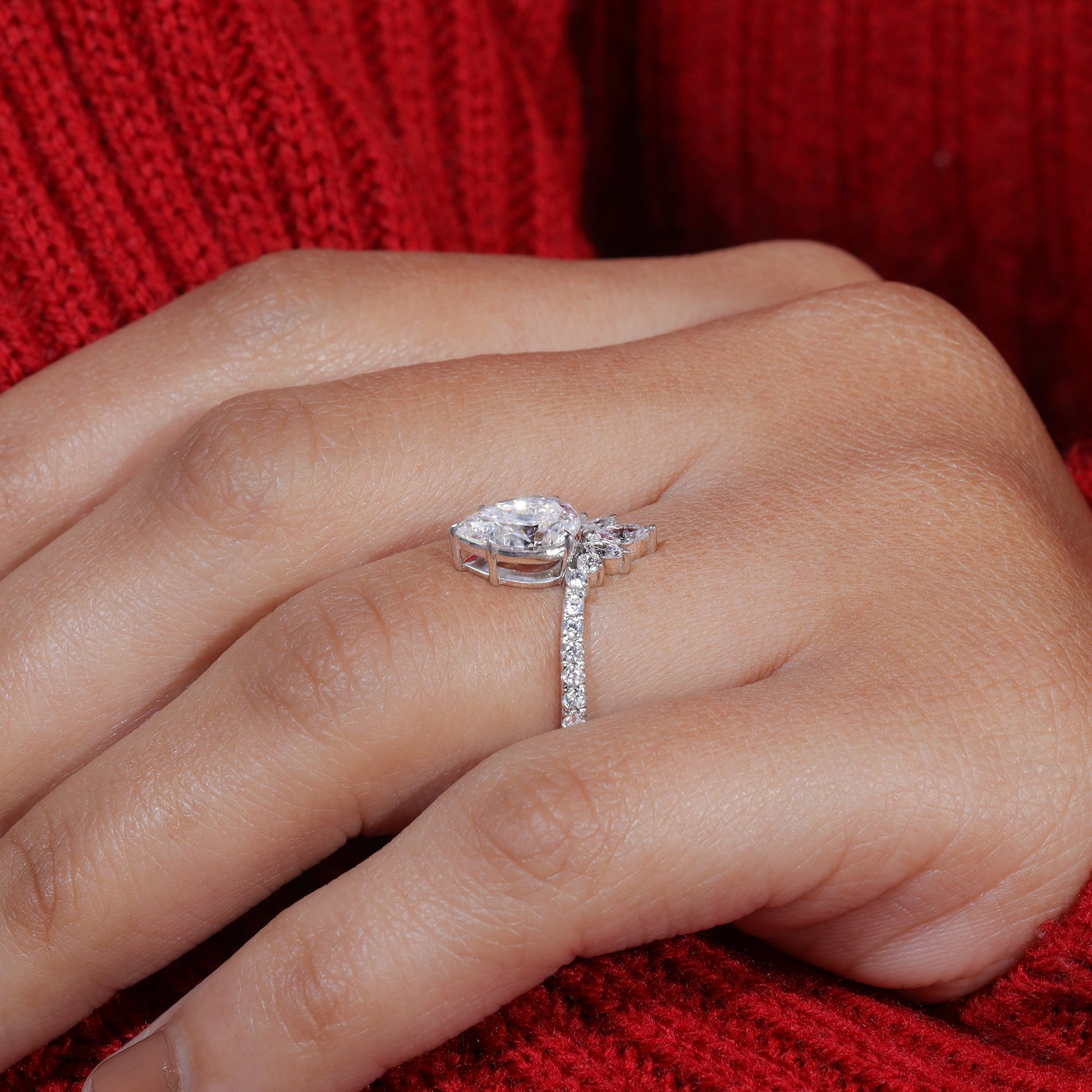 Pear Cut Moissanite Chevron Pave Engagement Ring