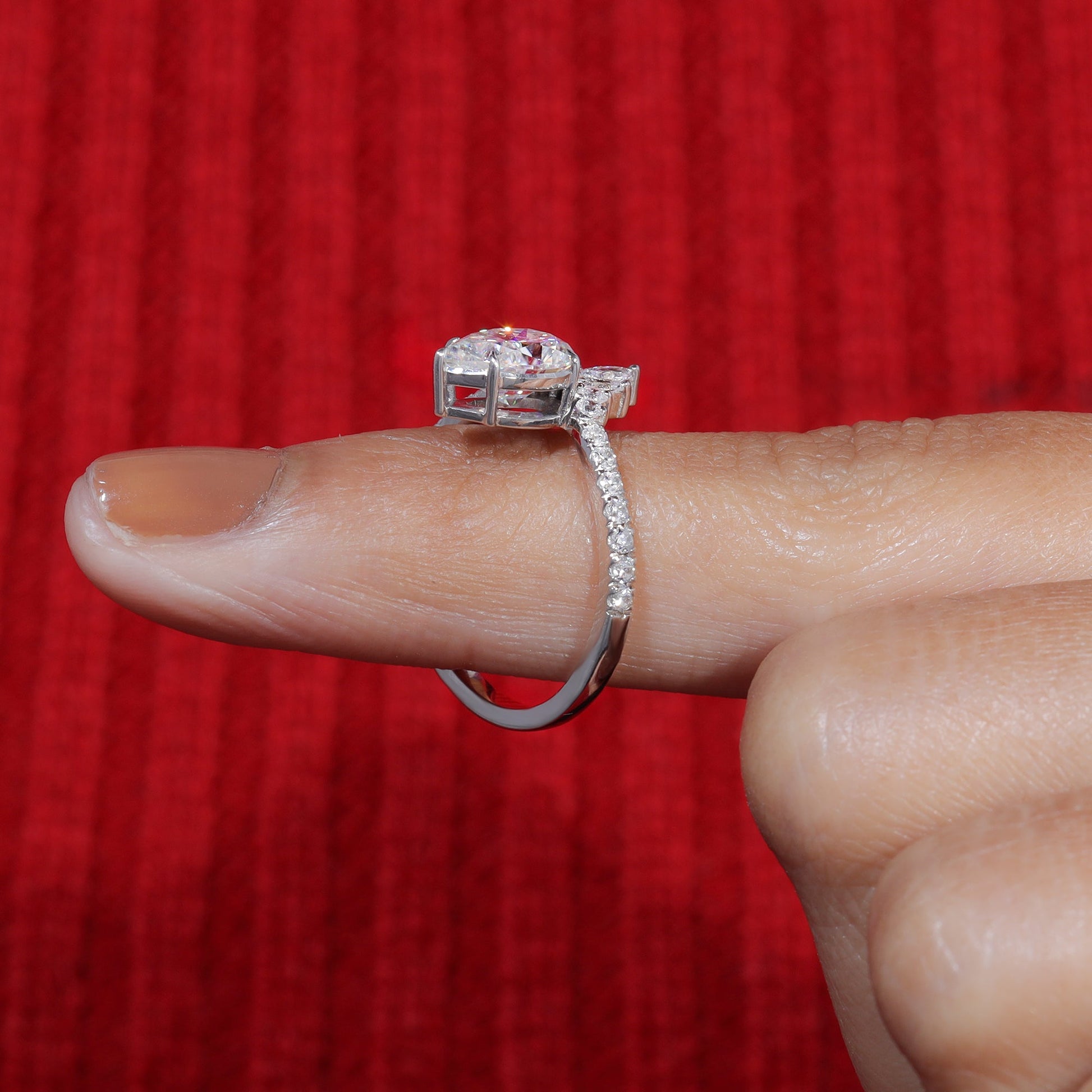 Pear Cut Moissanite Chevron Pave Engagement Ring