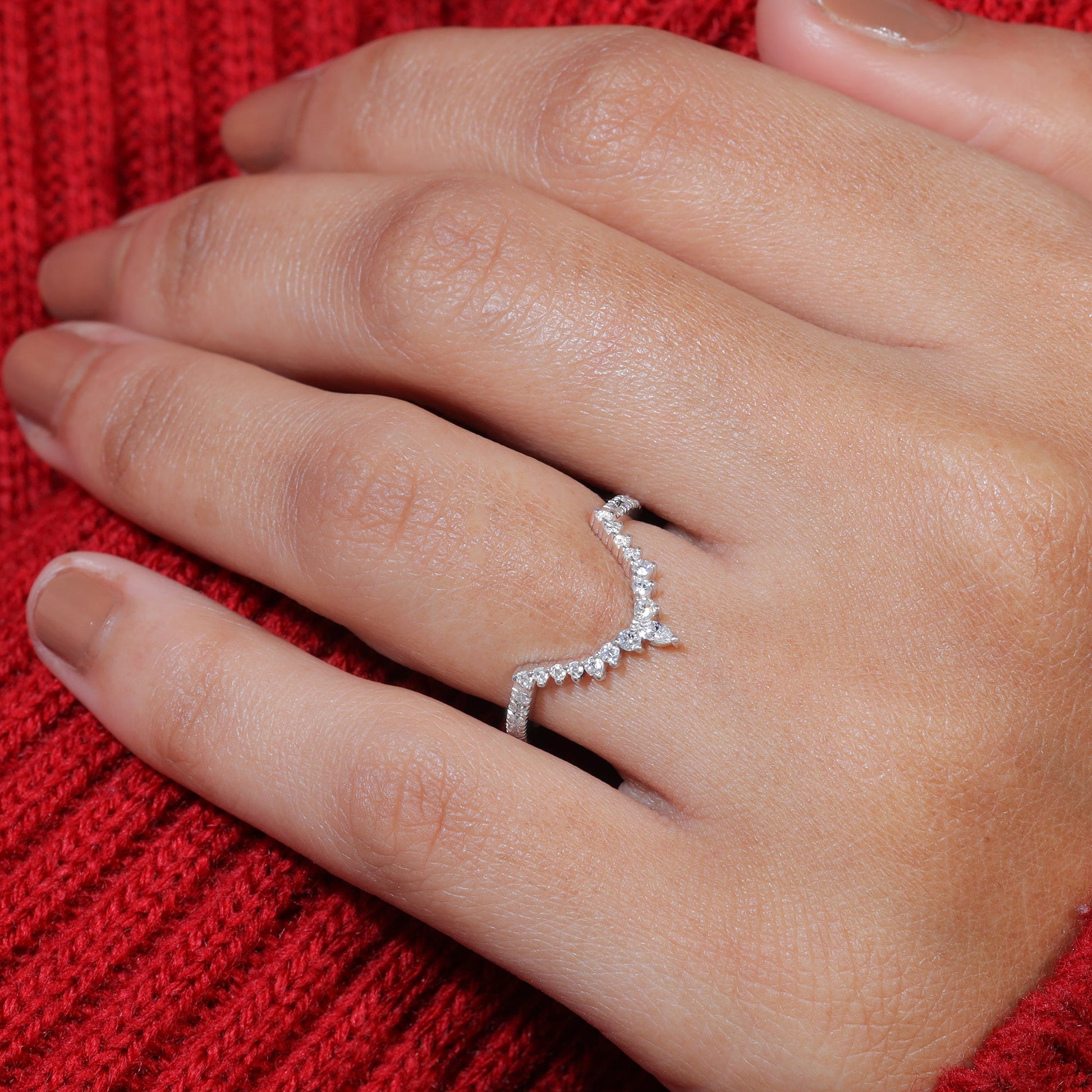 Moissanite Set Curved Matching Wedding Band