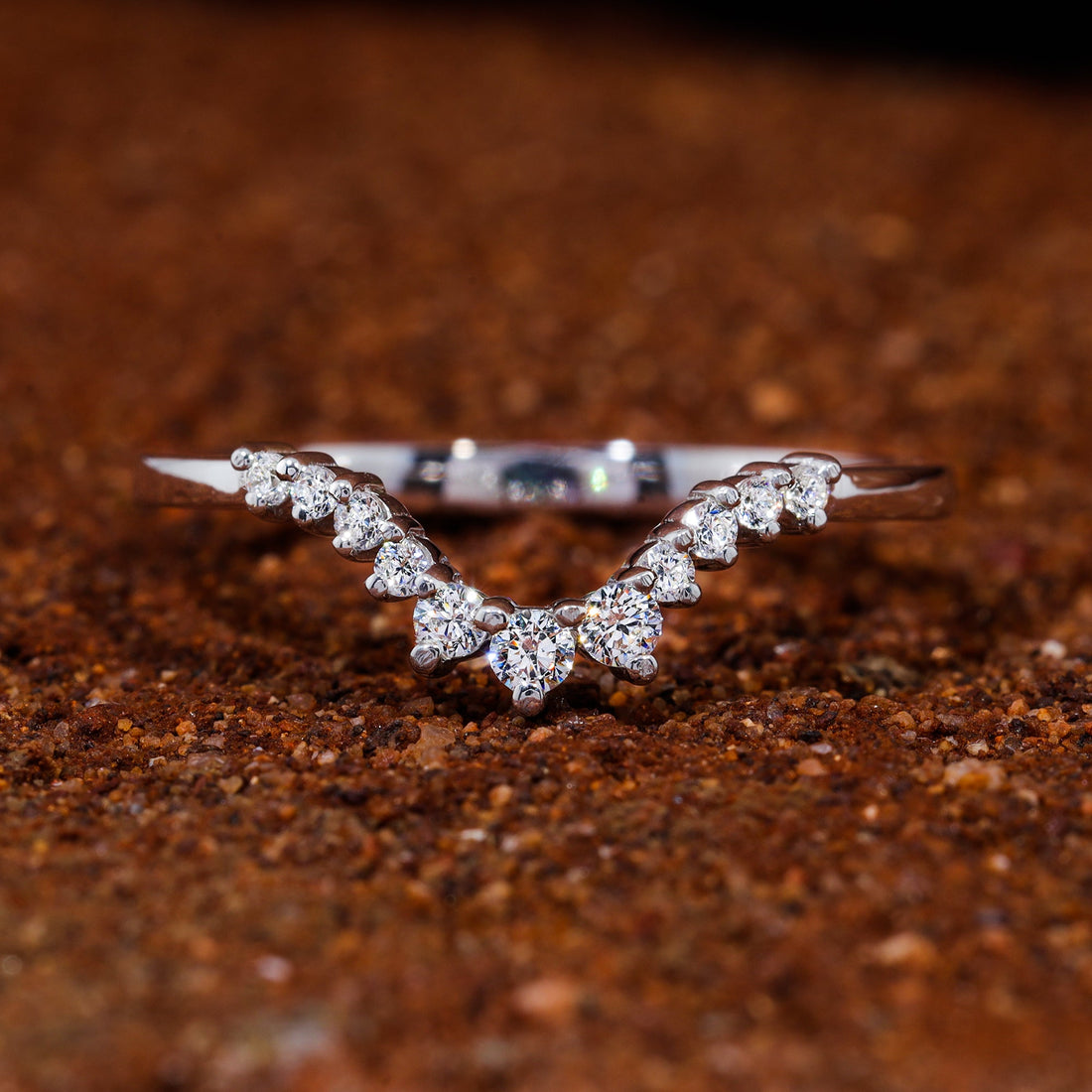 Round Moissanite Chevron Stackable Wedding Band