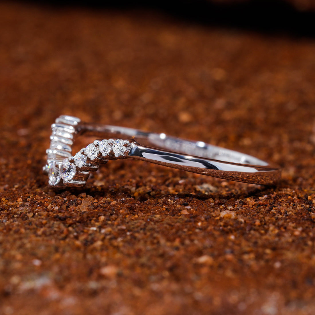 Round Moissanite Chevron Stackable Wedding Band