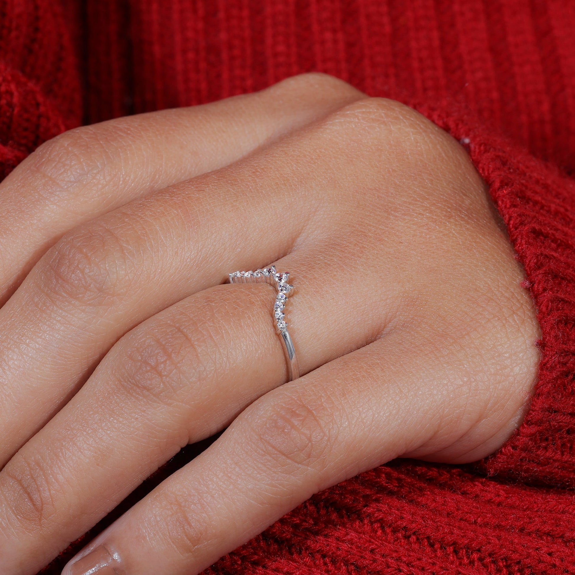 Round Moissanite Chevron Stackable Wedding Band