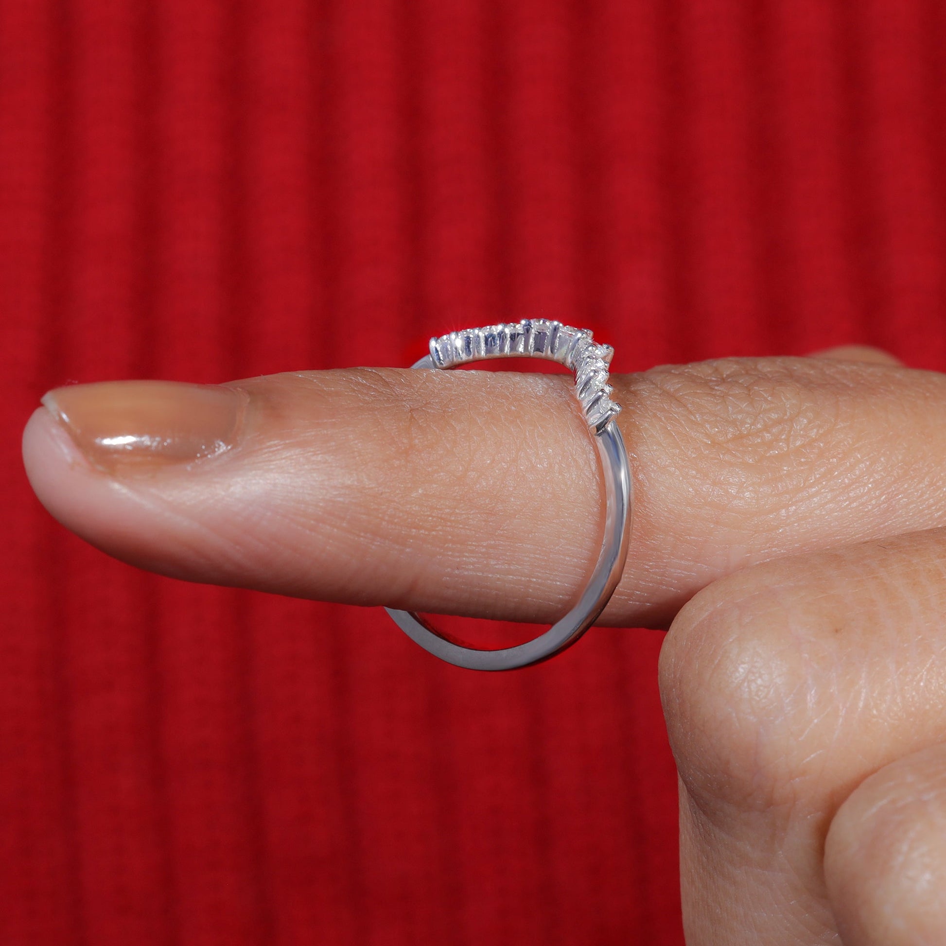 Round Moissanite Chevron Stackable Wedding Band