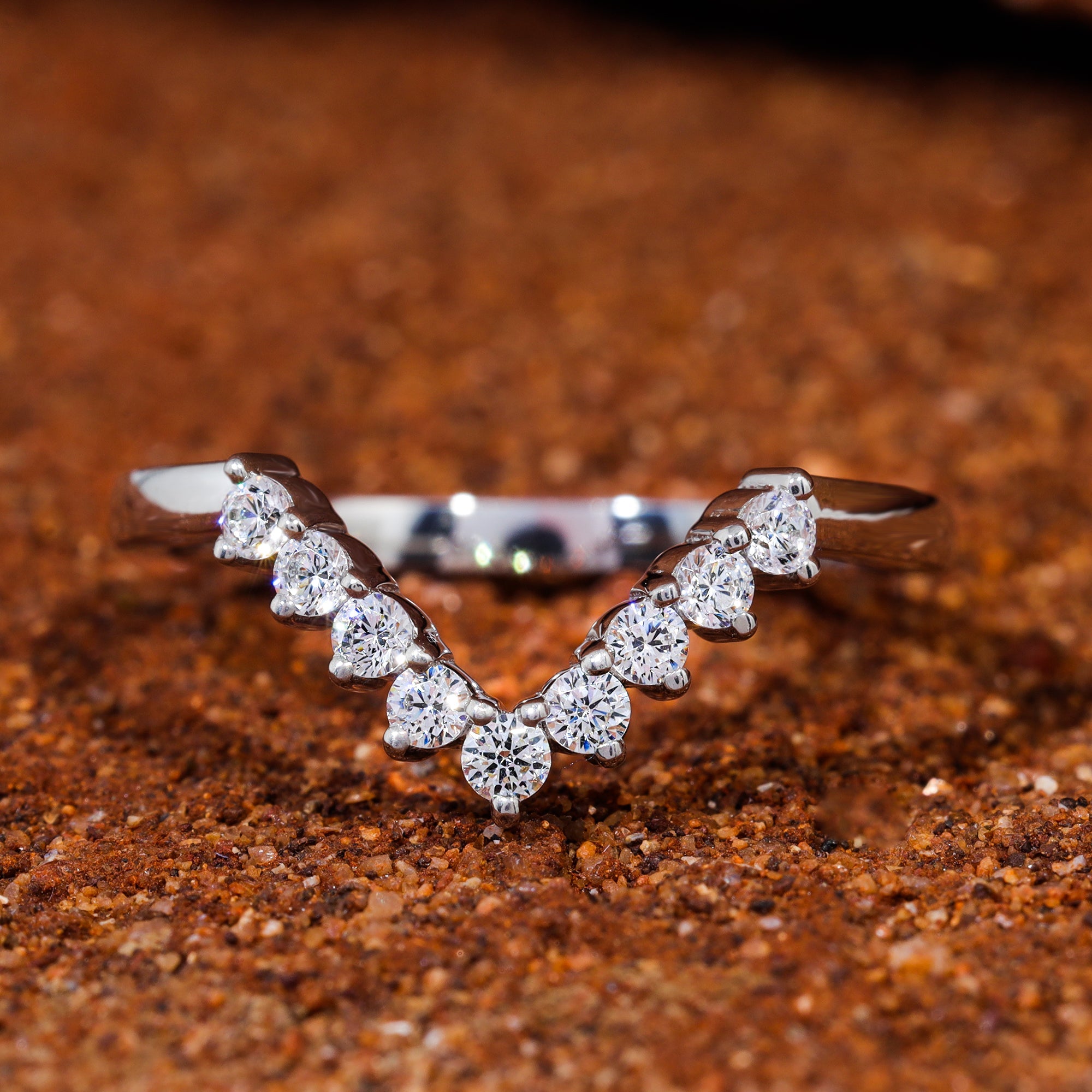 Round Cut Moissanite Chevron Matching Wedding Band
