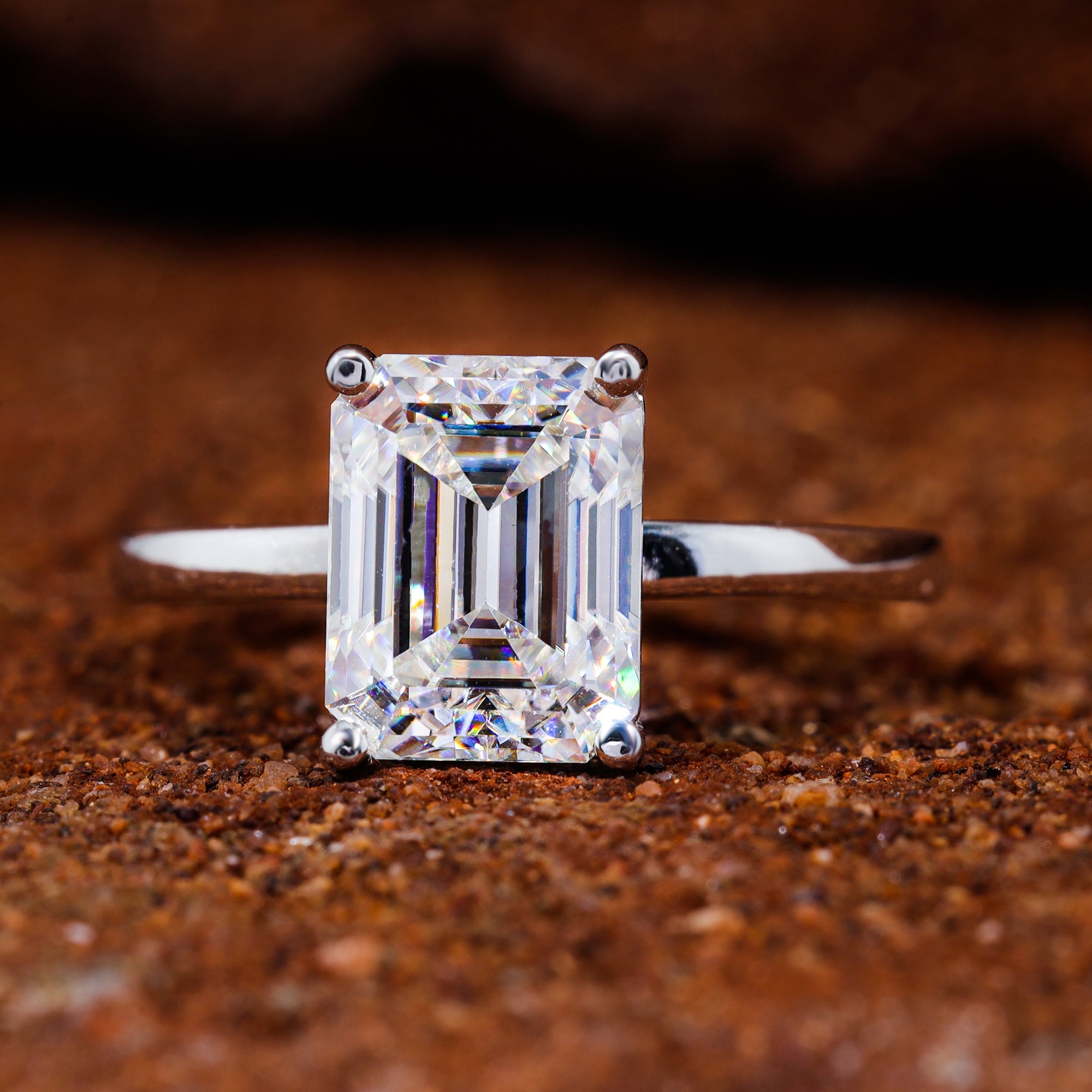 Emerald Cut Moissanite Minimalist Engagement Ring