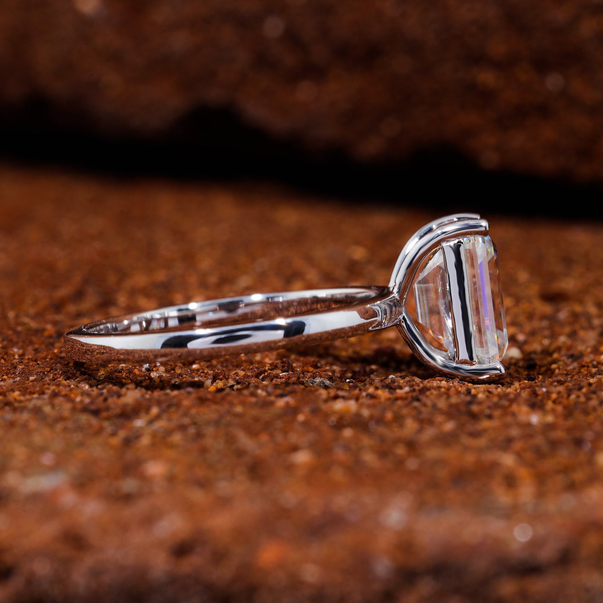 Emerald Cut Moissanite Minimalist Engagement Ring