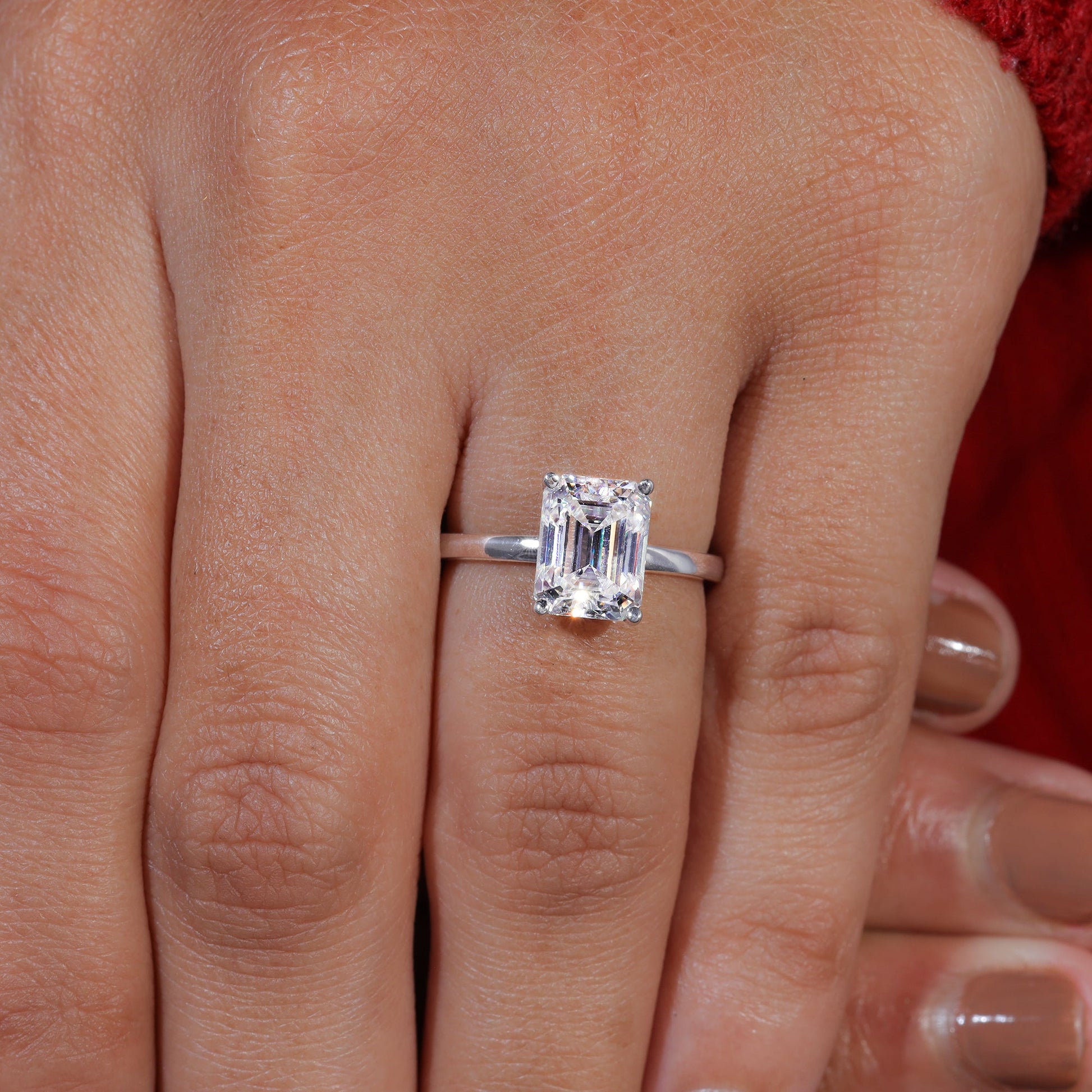 Emerald Cut Moissanite Minimalist Engagement Ring
