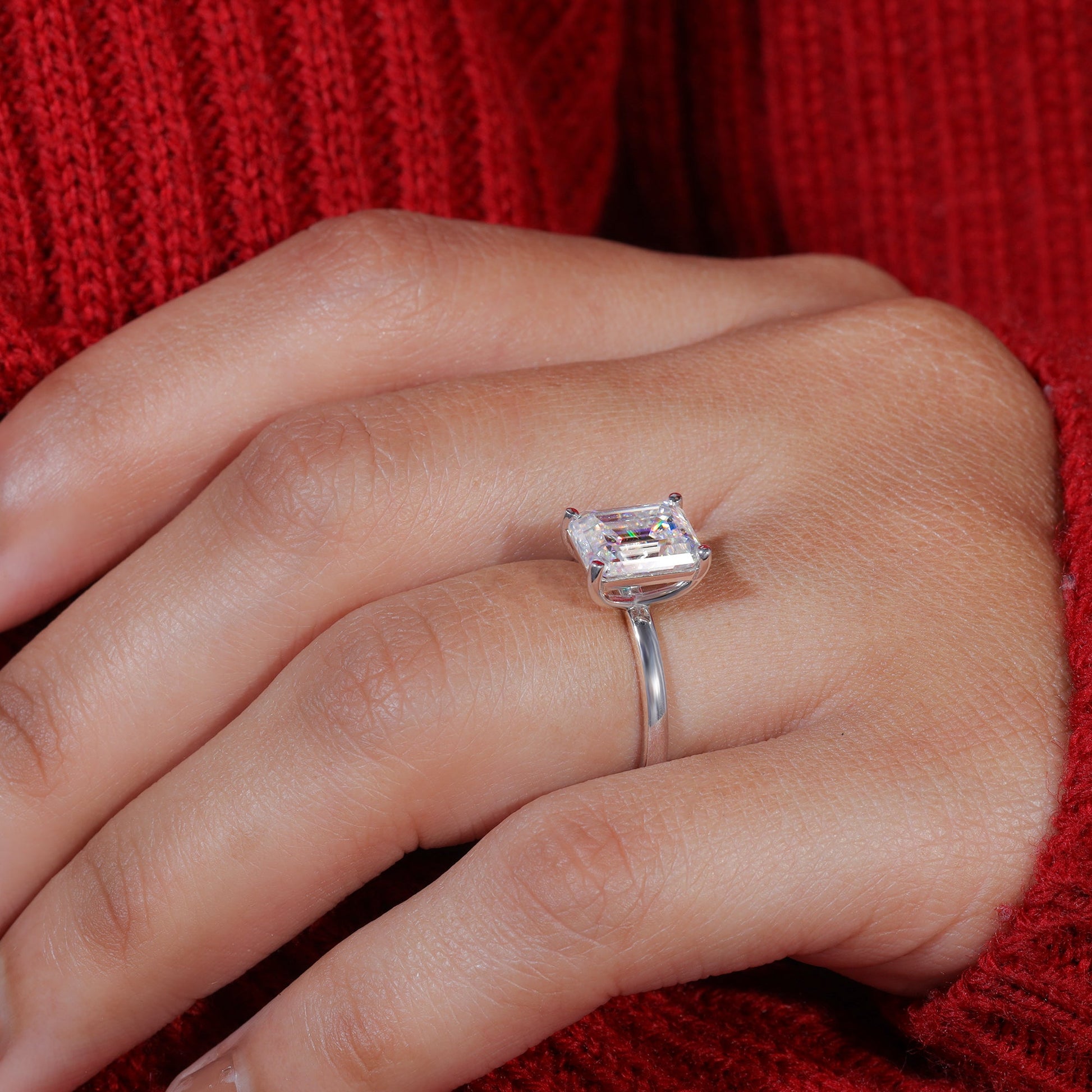 Emerald Cut Moissanite Minimalist Engagement Ring