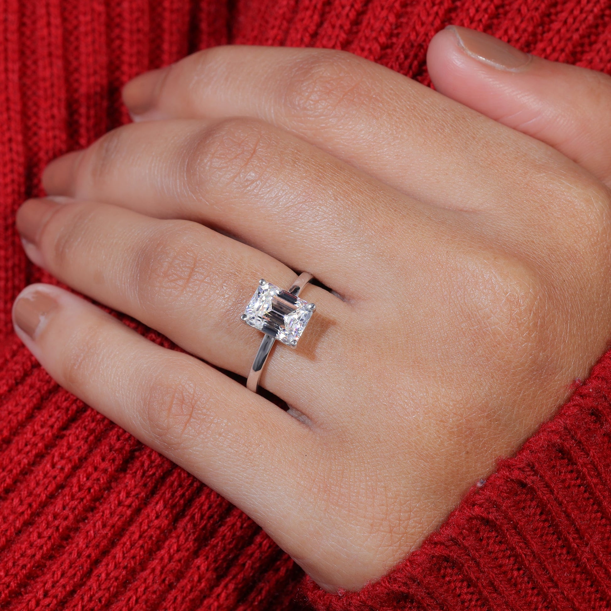 Emerald Cut Moissanite Minimalist Engagement Ring