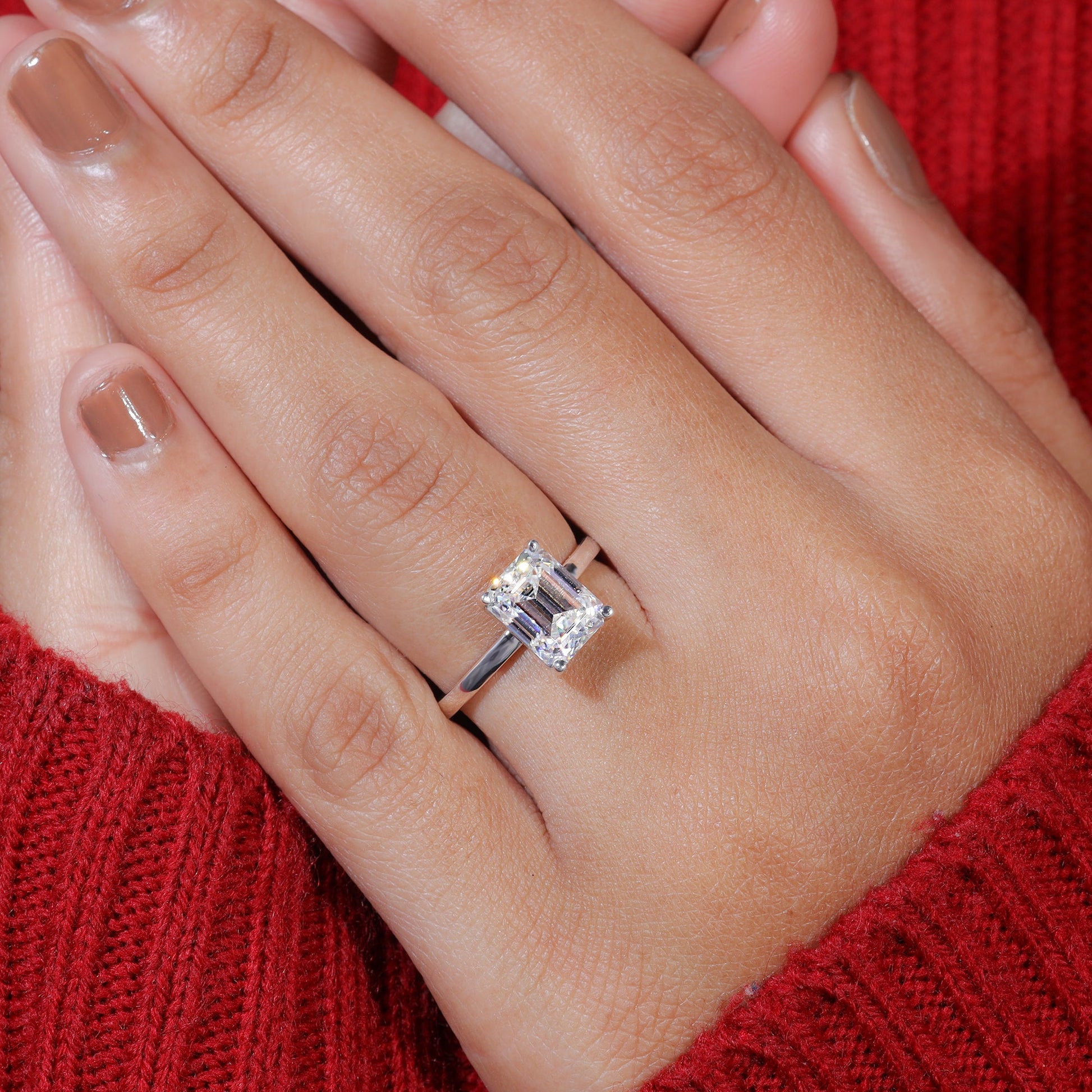 Emerald Cut Moissanite Minimalist Engagement Ring