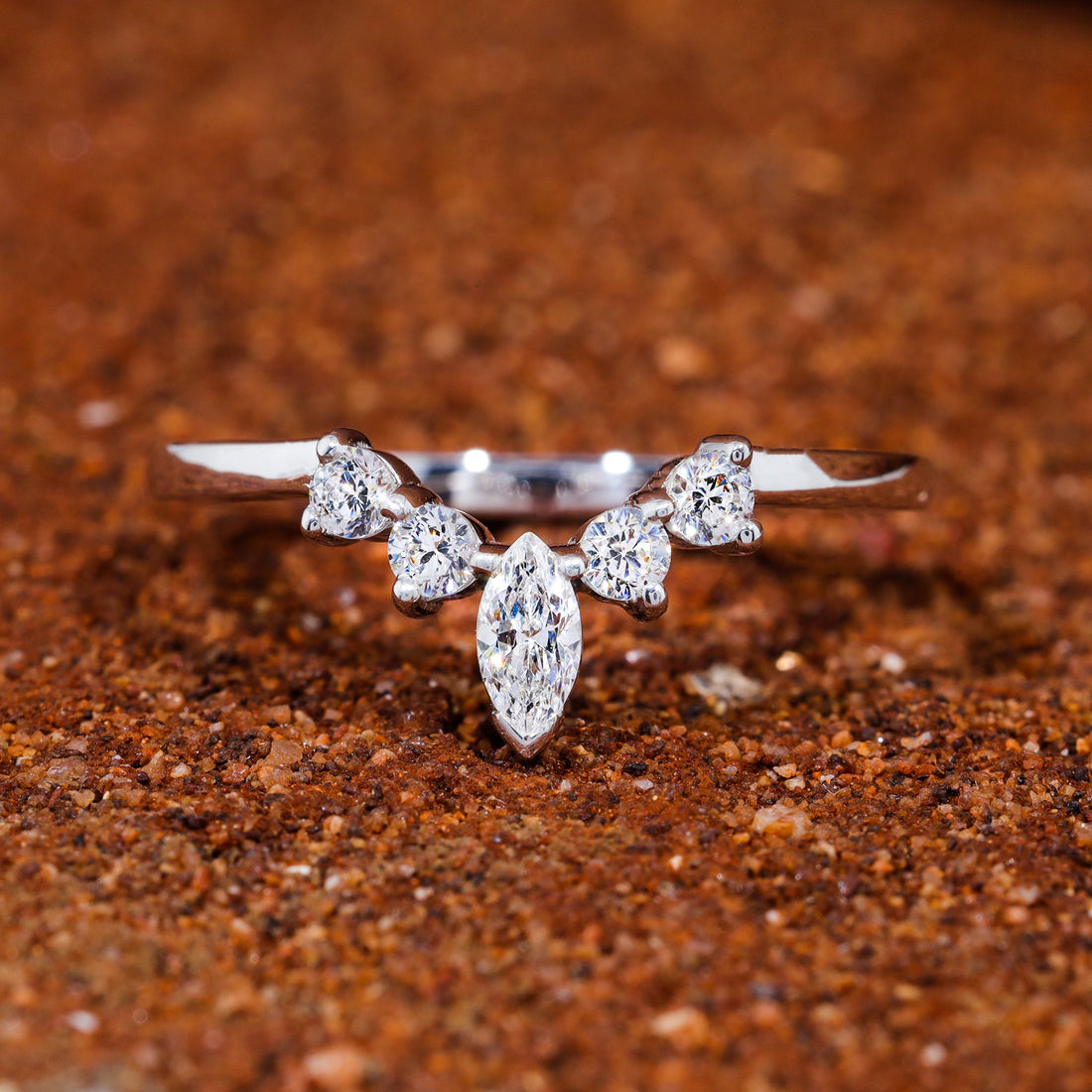Round & Marquise Moissanite Set Curved Vintage Wedding band