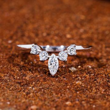 Round & Marquise Moissanite Set Curved Vintage Wedding band