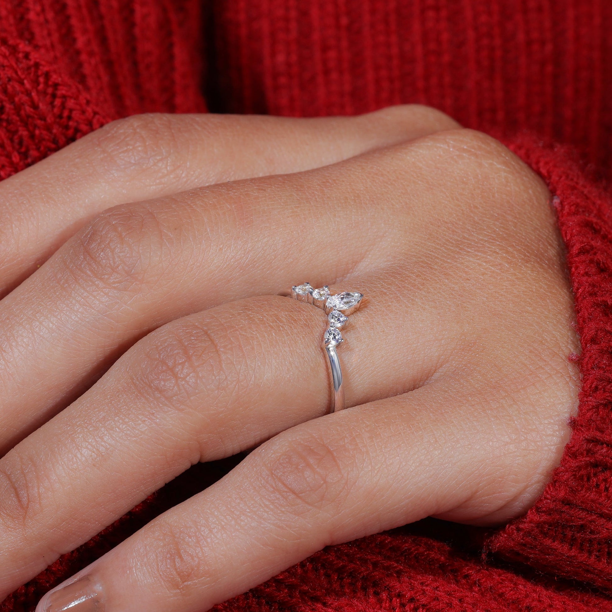 Round & Marquise Moissanite Set Curved Vintage Wedding band