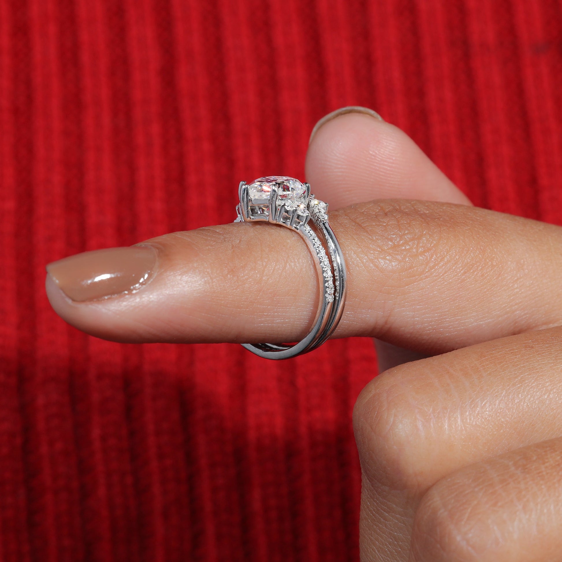 Pear Cut Moissanite Curved Engagement Ring Set