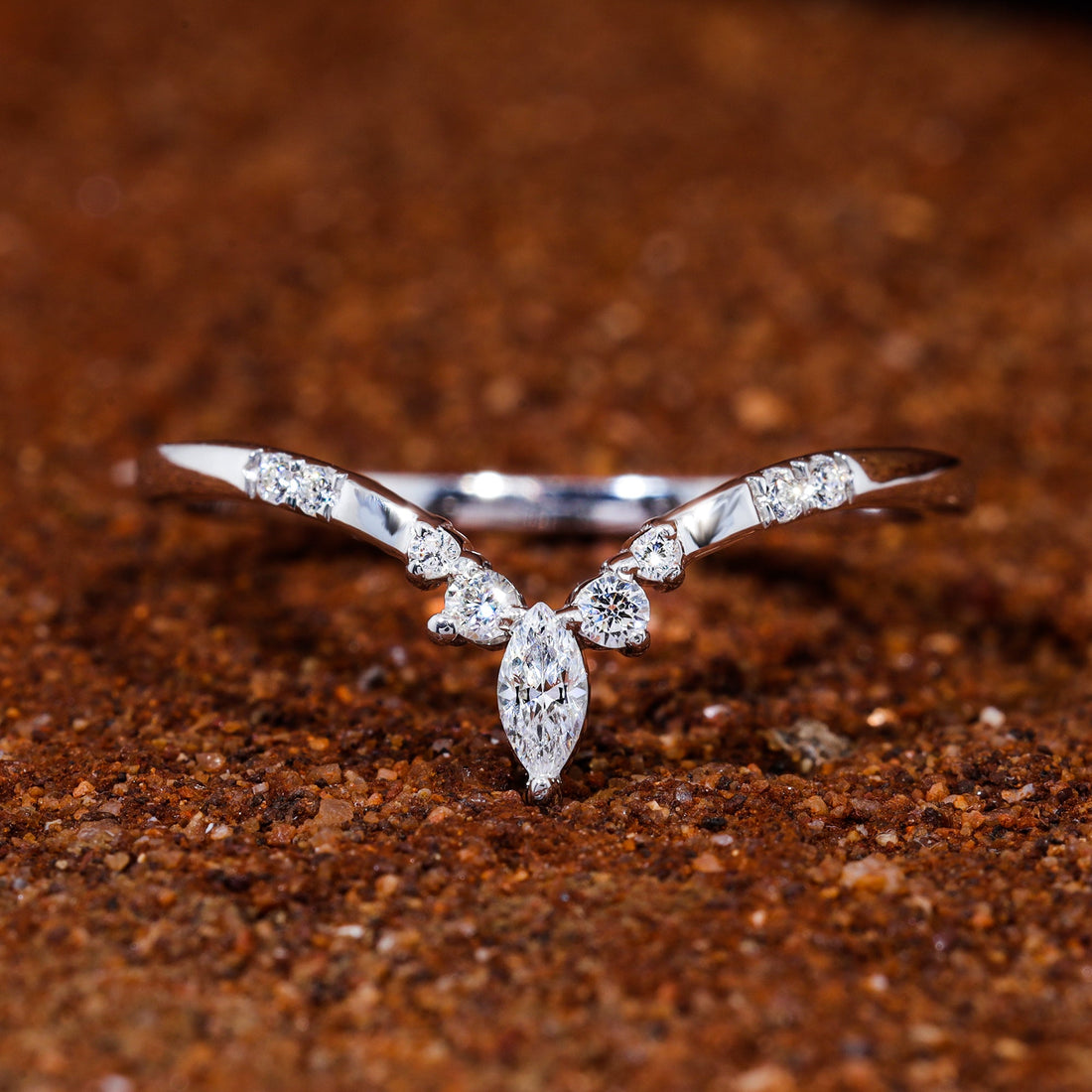 Marquise & Round Moissanite Set Tiara Shape Unique Wedding Band