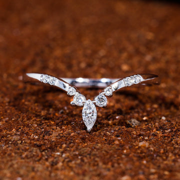 Marquise & Round Moissanite Set Tiara Shape Unique Wedding Band