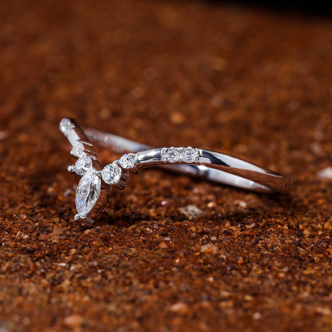 Marquise & Round Moissanite Set Tiara Shape Unique Wedding Band