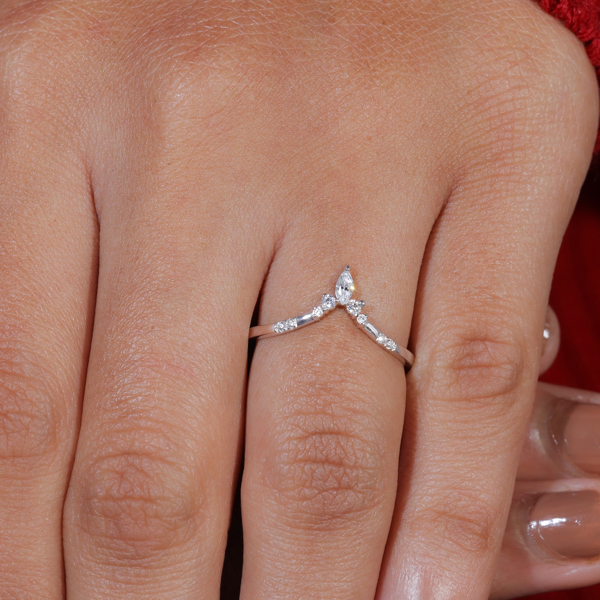 Marquise & Round Moissanite Set Tiara Shape Unique Wedding Band