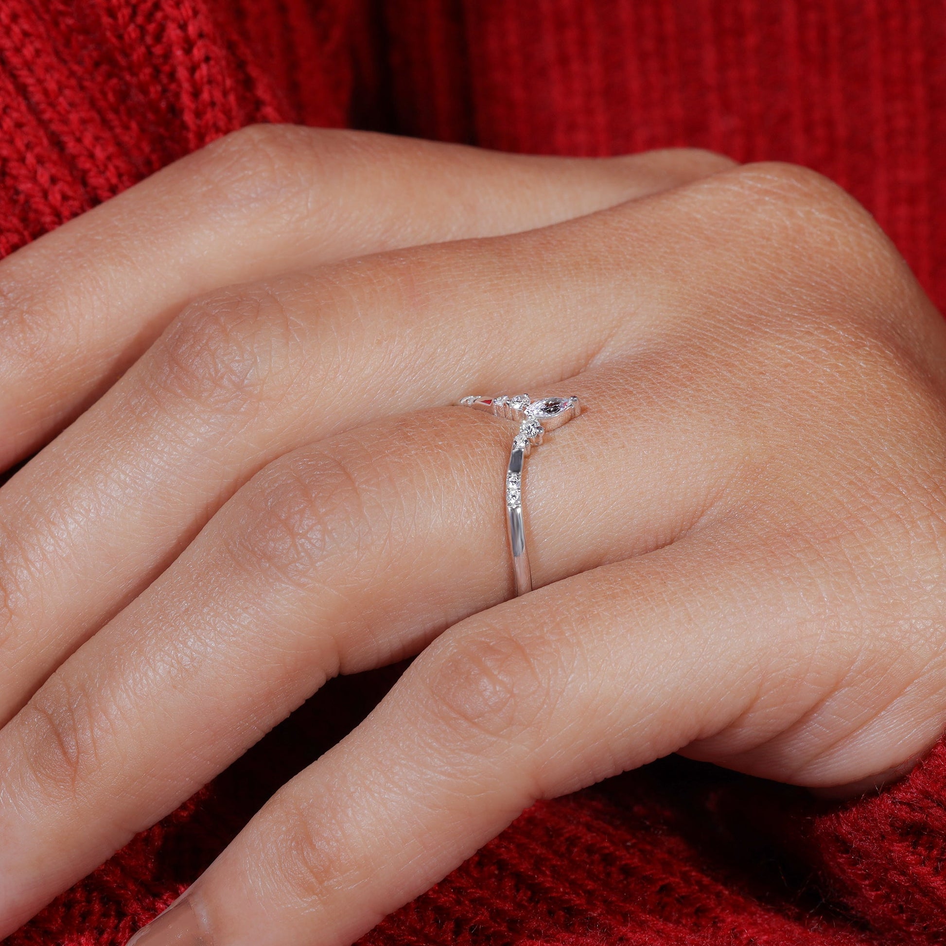 Marquise & Round Moissanite Set Tiara Shape Unique Wedding Band