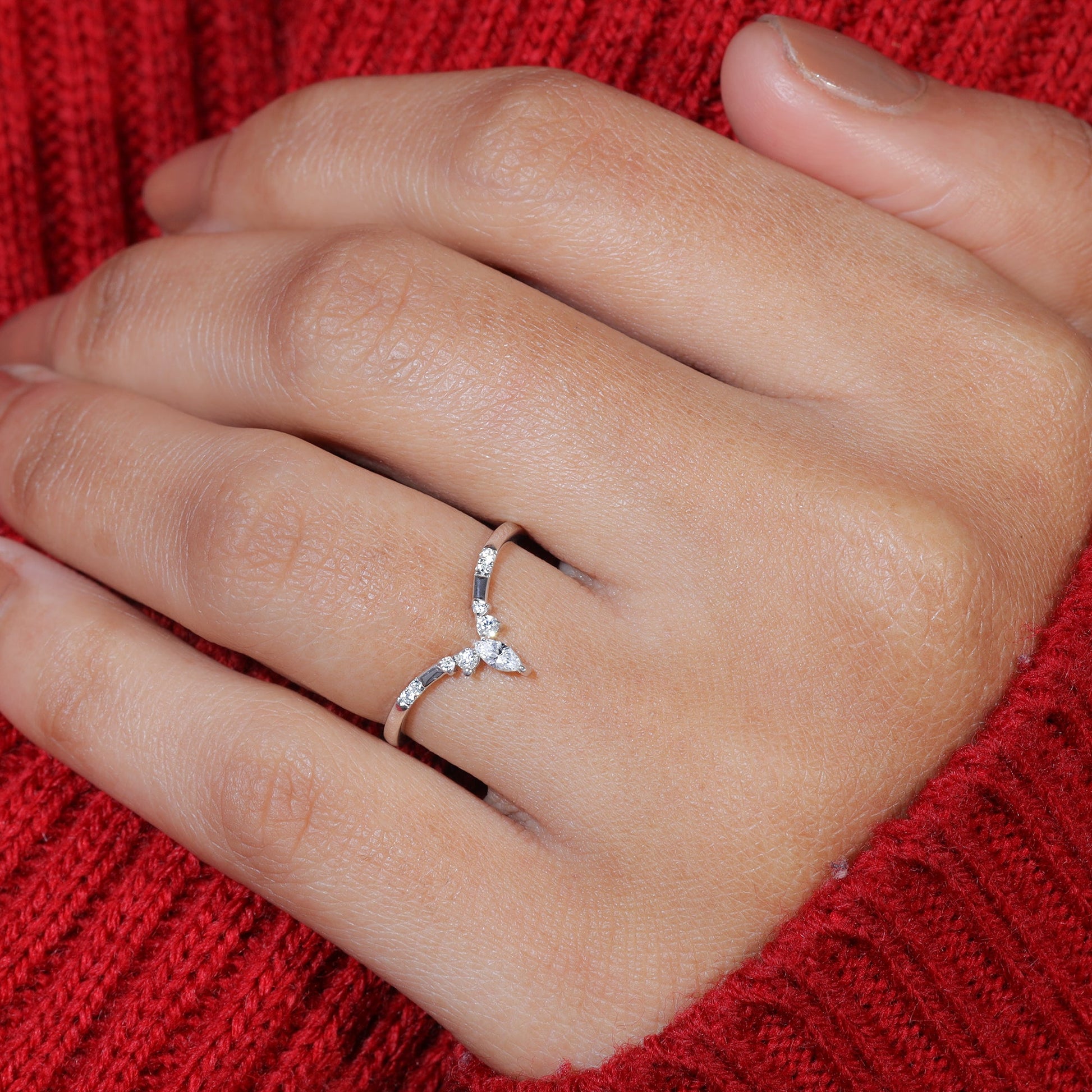 Marquise & Round Moissanite Set Tiara Shape Unique Wedding Band