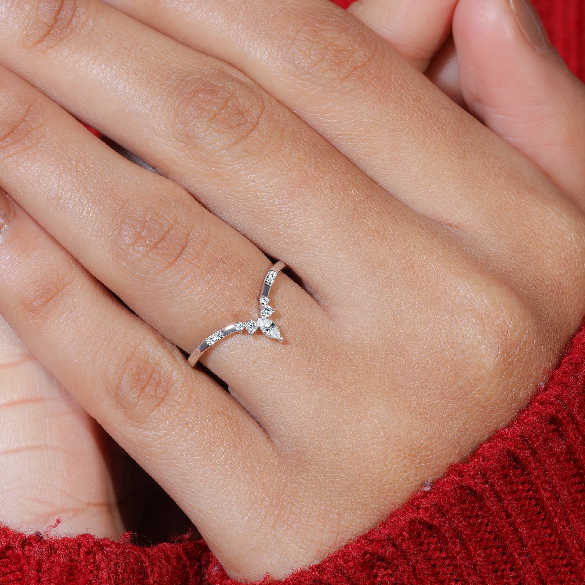 Marquise & Round Moissanite Set Tiara Shape Unique Wedding Band