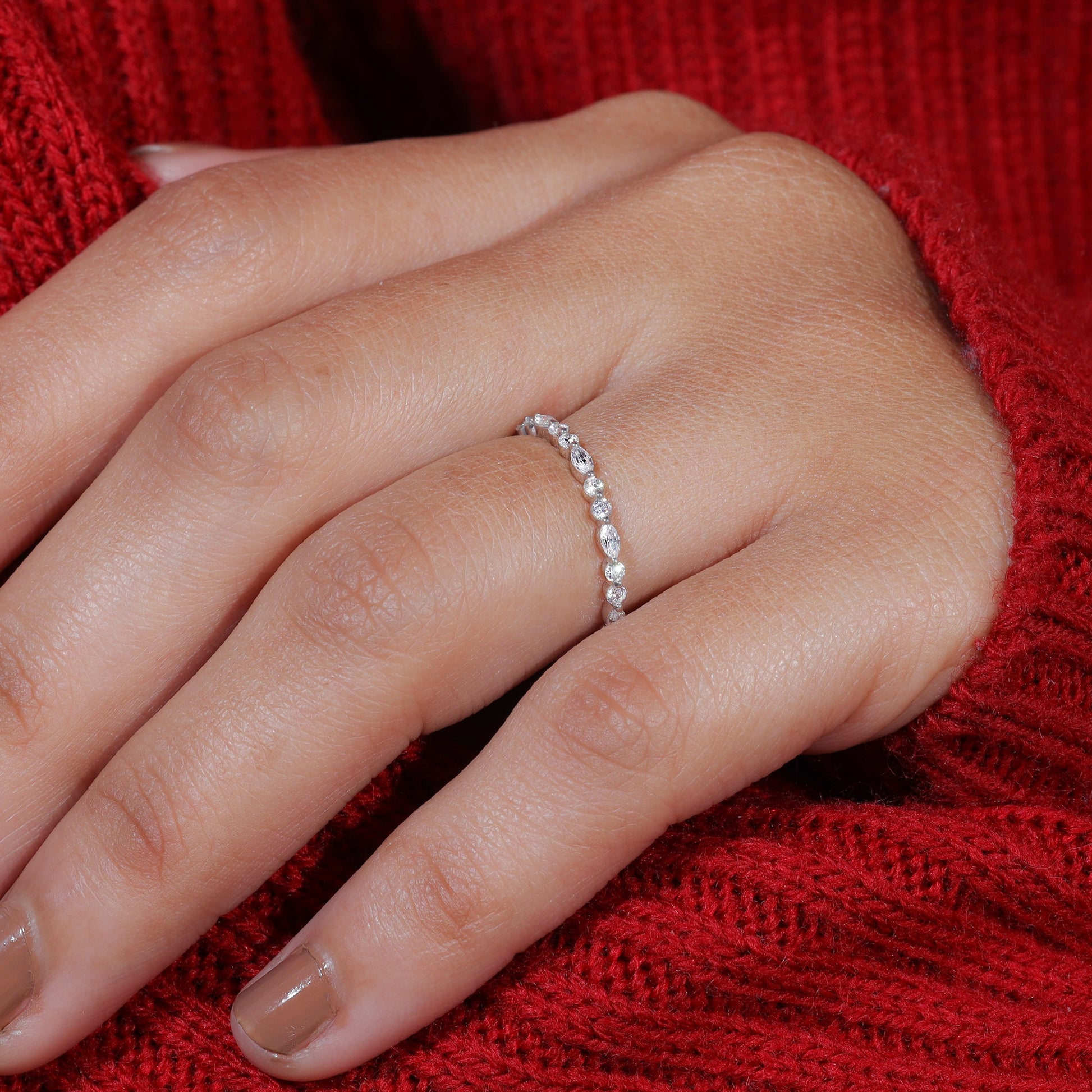 Marquise Round Moissanite Wedding Band